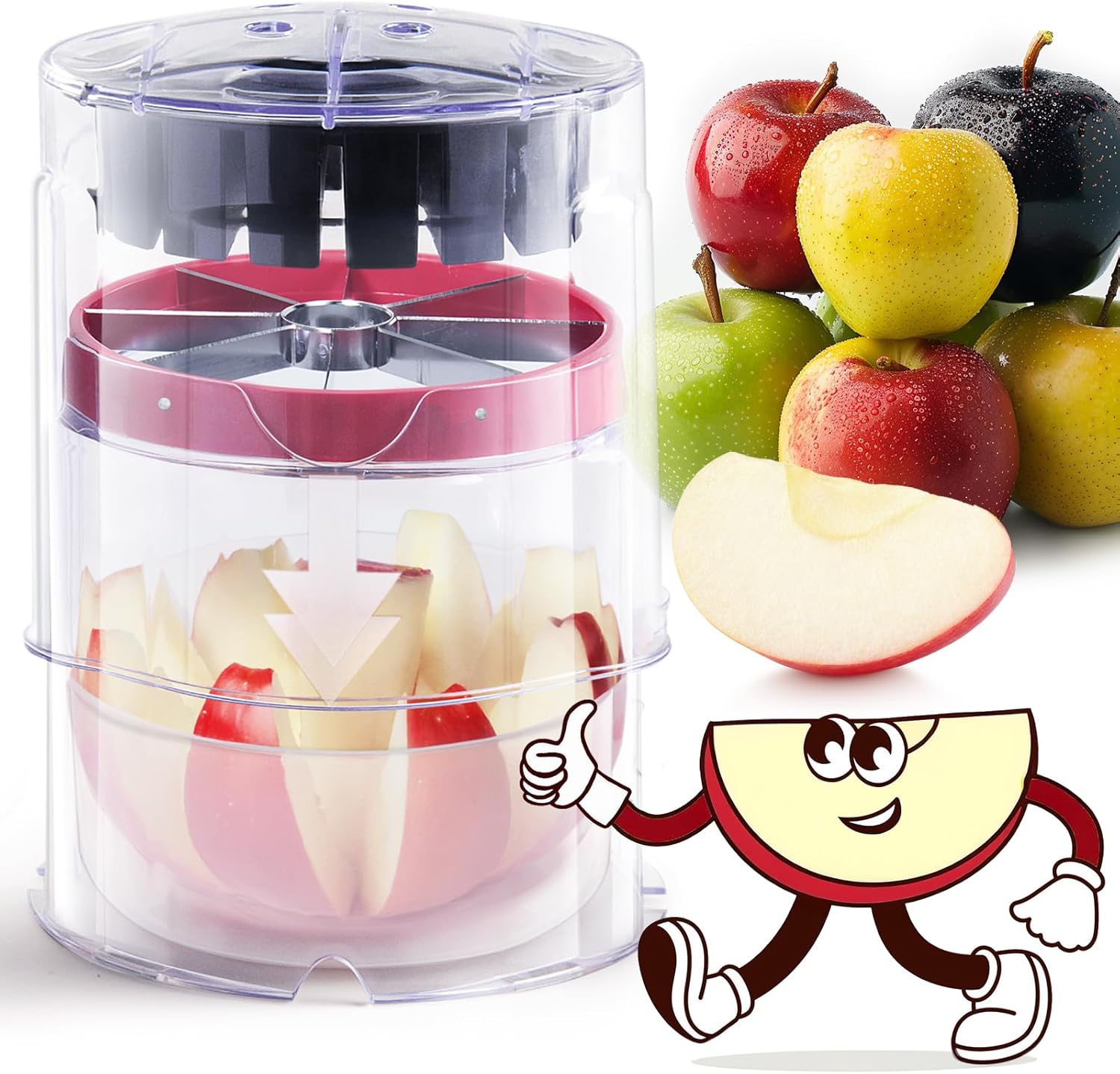 5.12-Inch Apple Slicer - 8 Slices, Ultra-Safe & Heavy-Duty Stainless Steel Extra Large Apple Cutter, Upgraded Cut Apples All The Way Through, with Transparent Bowl - Image 1
