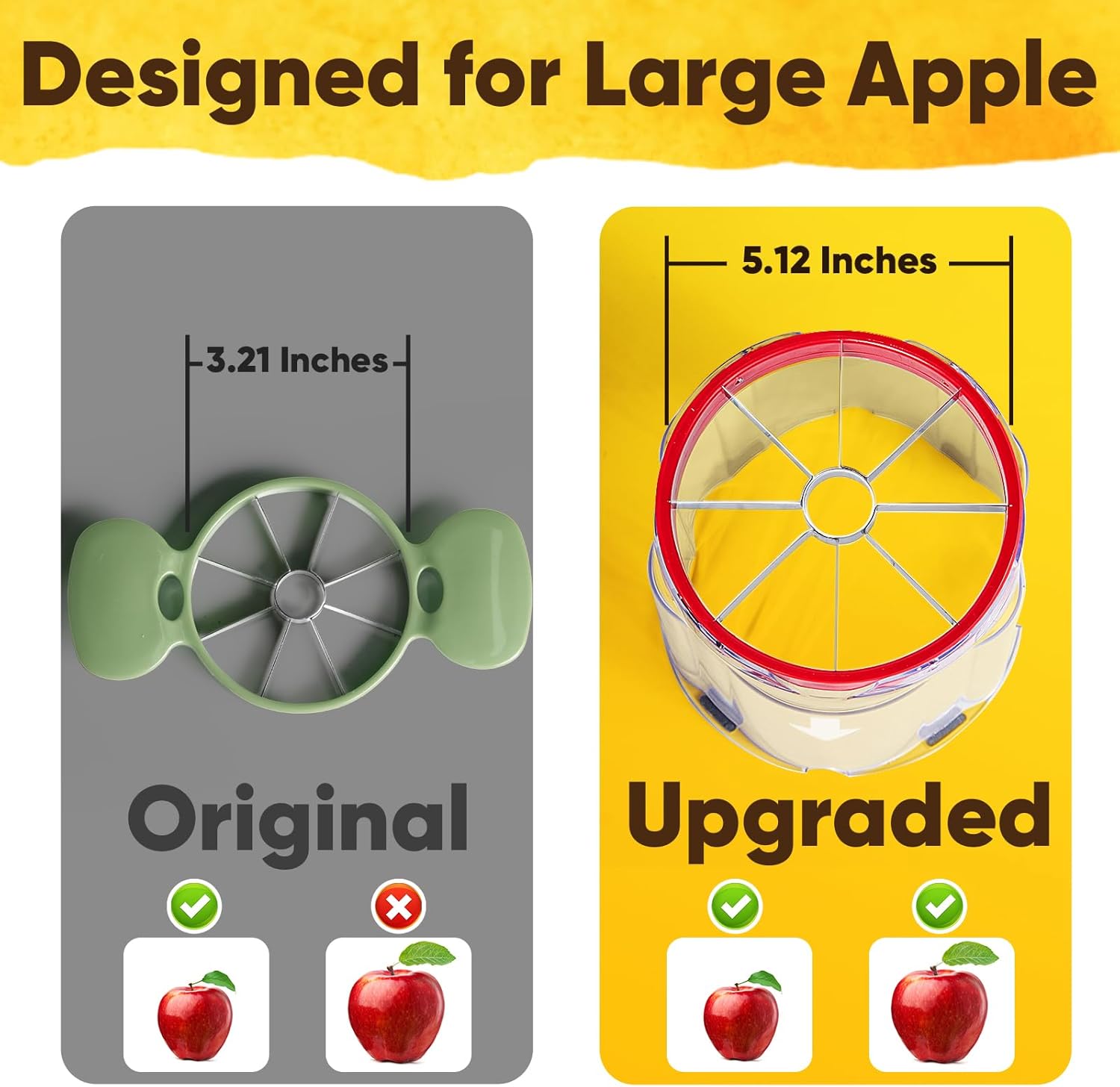 5.12-Inch Apple Slicer - 8 Slices, Ultra-Safe & Heavy-Duty Stainless Steel Extra Large Apple Cutter, Upgraded Cut Apples All The Way Through, with Transparent Bowl - Image 5
