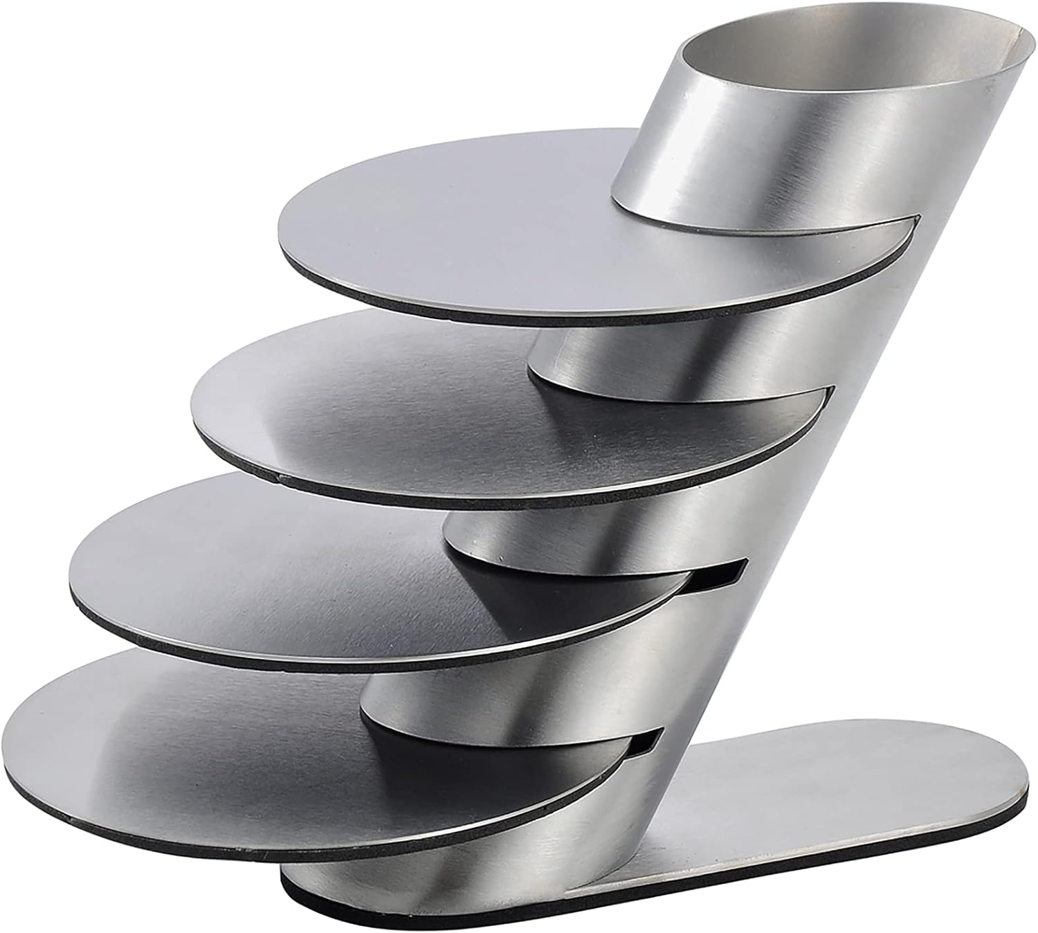 Cup Coasters,  Cup Coasters Set with Decorative Rack, Stainless Steel Tabletop Display Round Cup Coaster with Holder, Silver, Set of 4 - Image 1