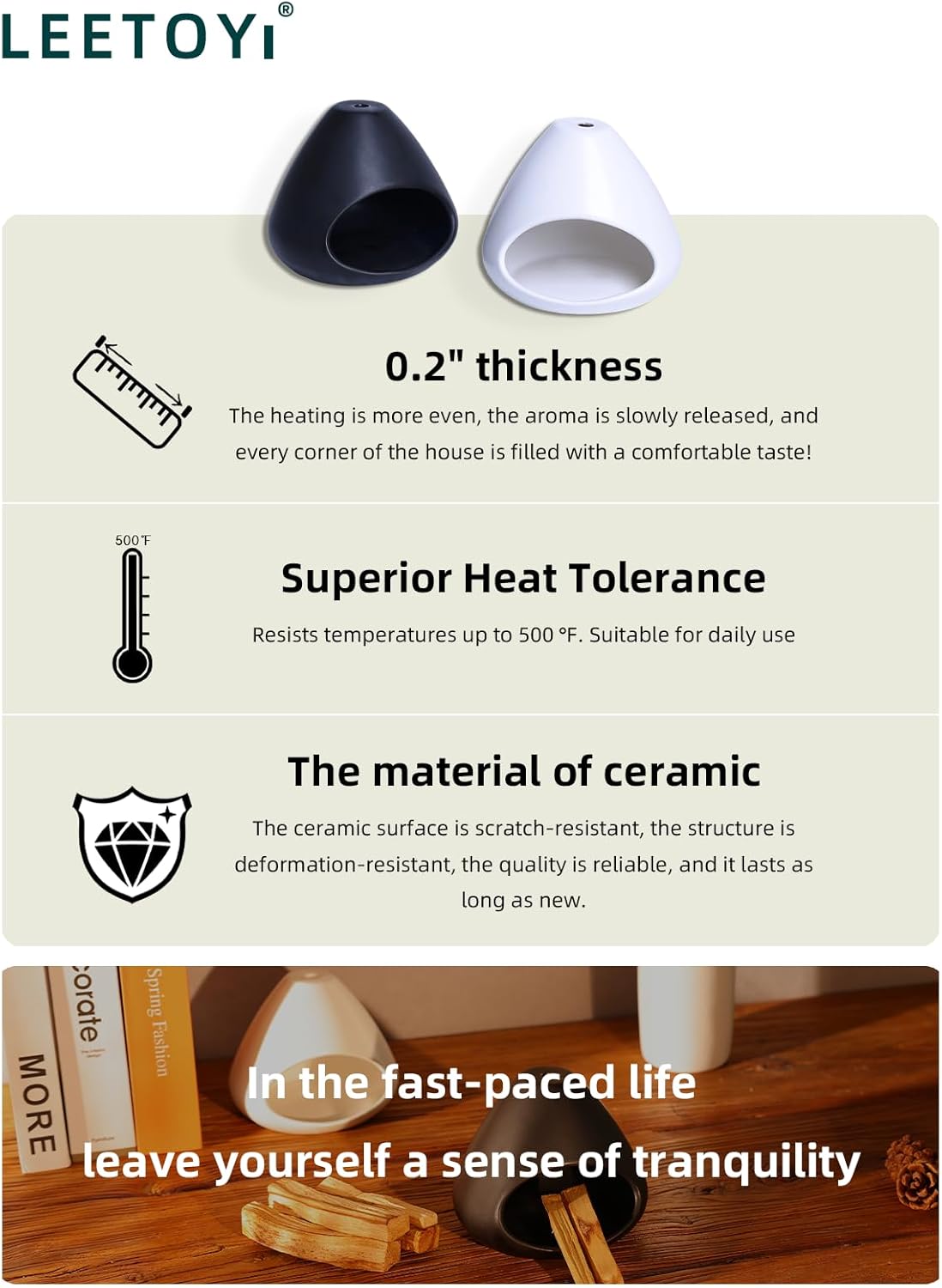 Ceramic Palo Santo Holder - Modern Incense Burner for Meditation,Yoga and Energy Cleansing - Wood Sticks Dish, Cone Burner - Inspired Home Decor Gift (White) - Image 3