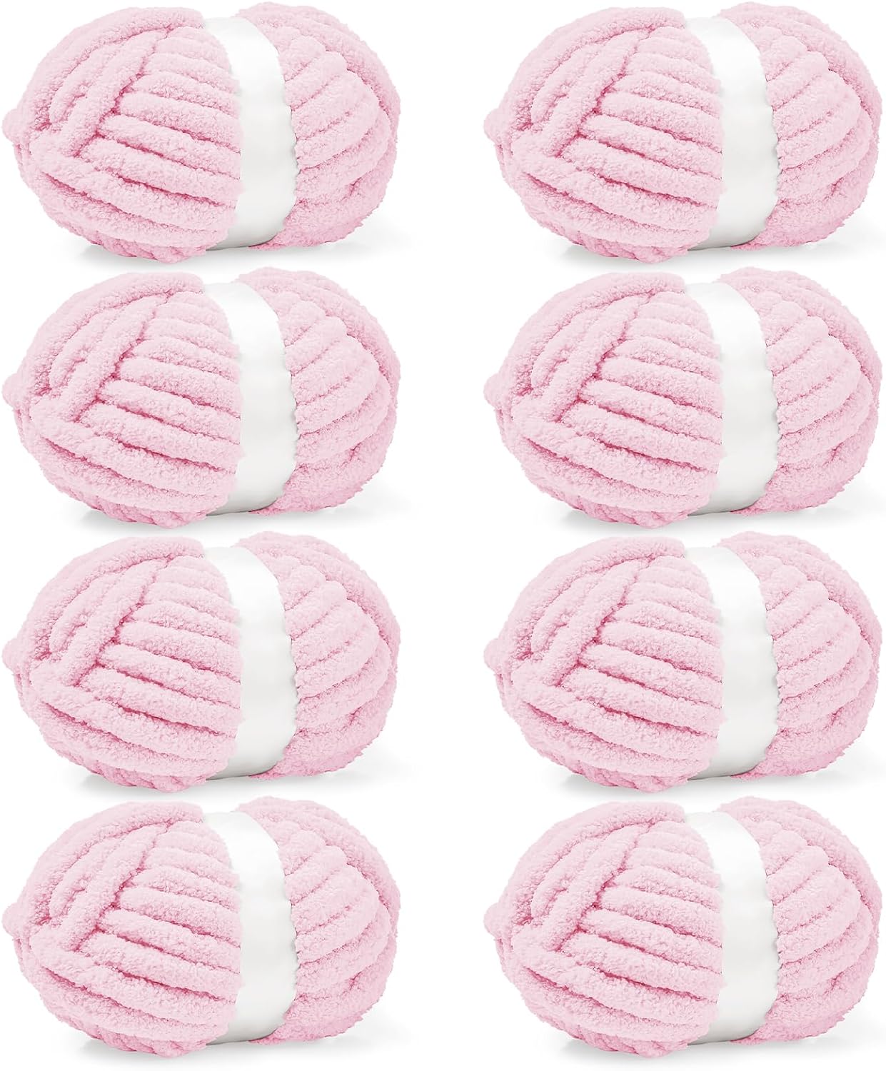 8 Pack Chunky Chenille Yarn for Crocheting– 30.6 Yards, 7.7oz, Super Bulky, Soft Fluffy Plush Yarn for Hand or Arm Knitting– Ideal for Blankets, Crafts & DIY Projects (Light Pink) - Image 1