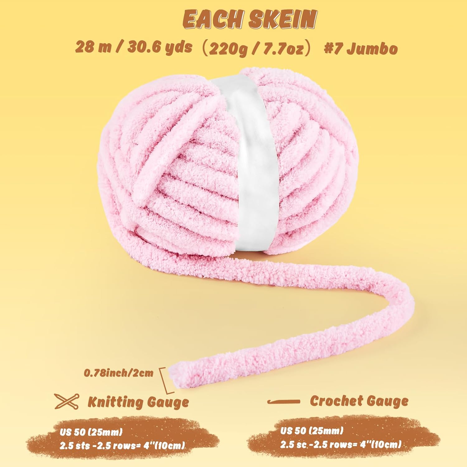 8 Pack Chunky Chenille Yarn for Crocheting– 30.6 Yards, 7.7oz, Super Bulky, Soft Fluffy Plush Yarn for Hand or Arm Knitting– Ideal for Blankets, Crafts & DIY Projects (Light Pink) - Image 4
