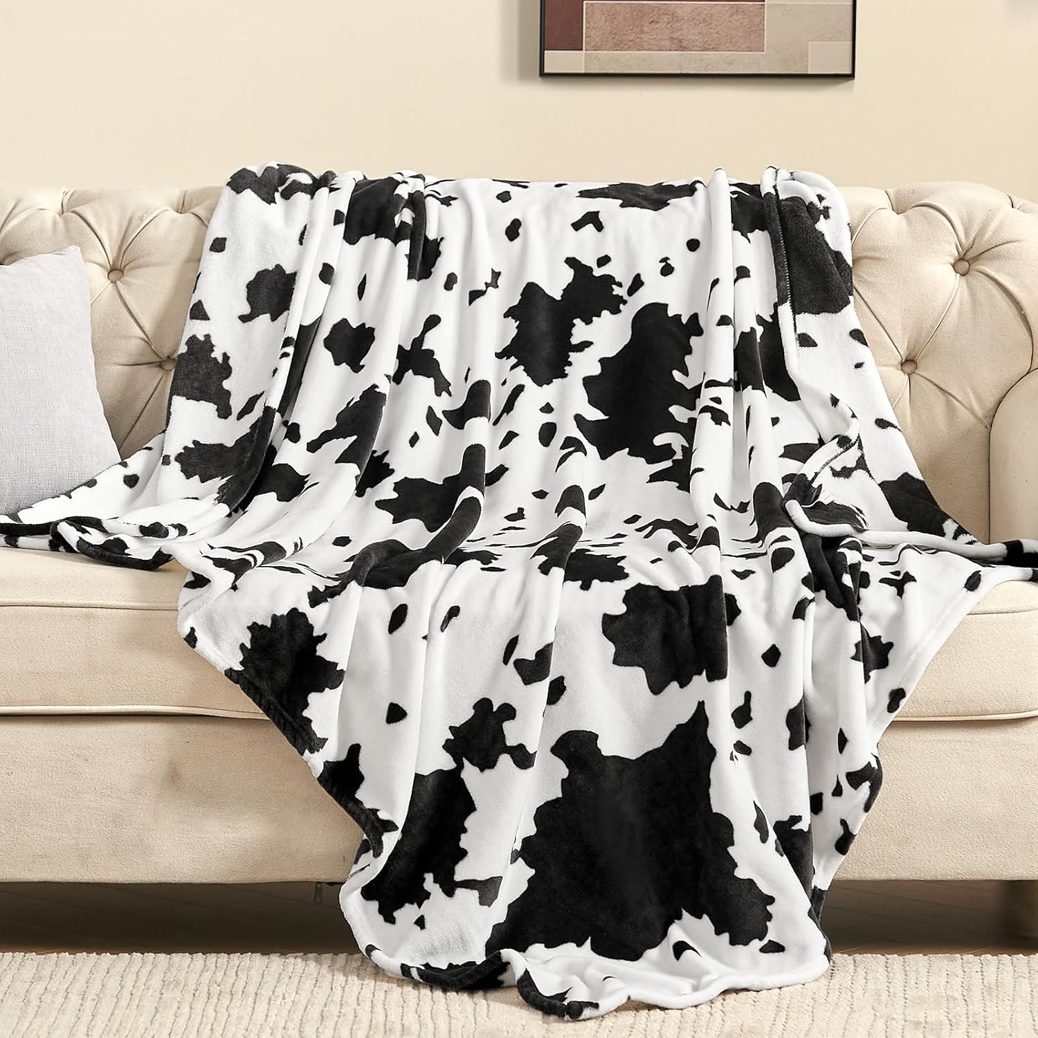 Cow Print Blanket, Fuzzy Cow Print Throw Blankets for Couch, Cow Throw Blanket for Adults, Soft Warm Plush Cow Blanket, Cute Flannel Fleece Throw Blankets, 40''x60'' - Image 1