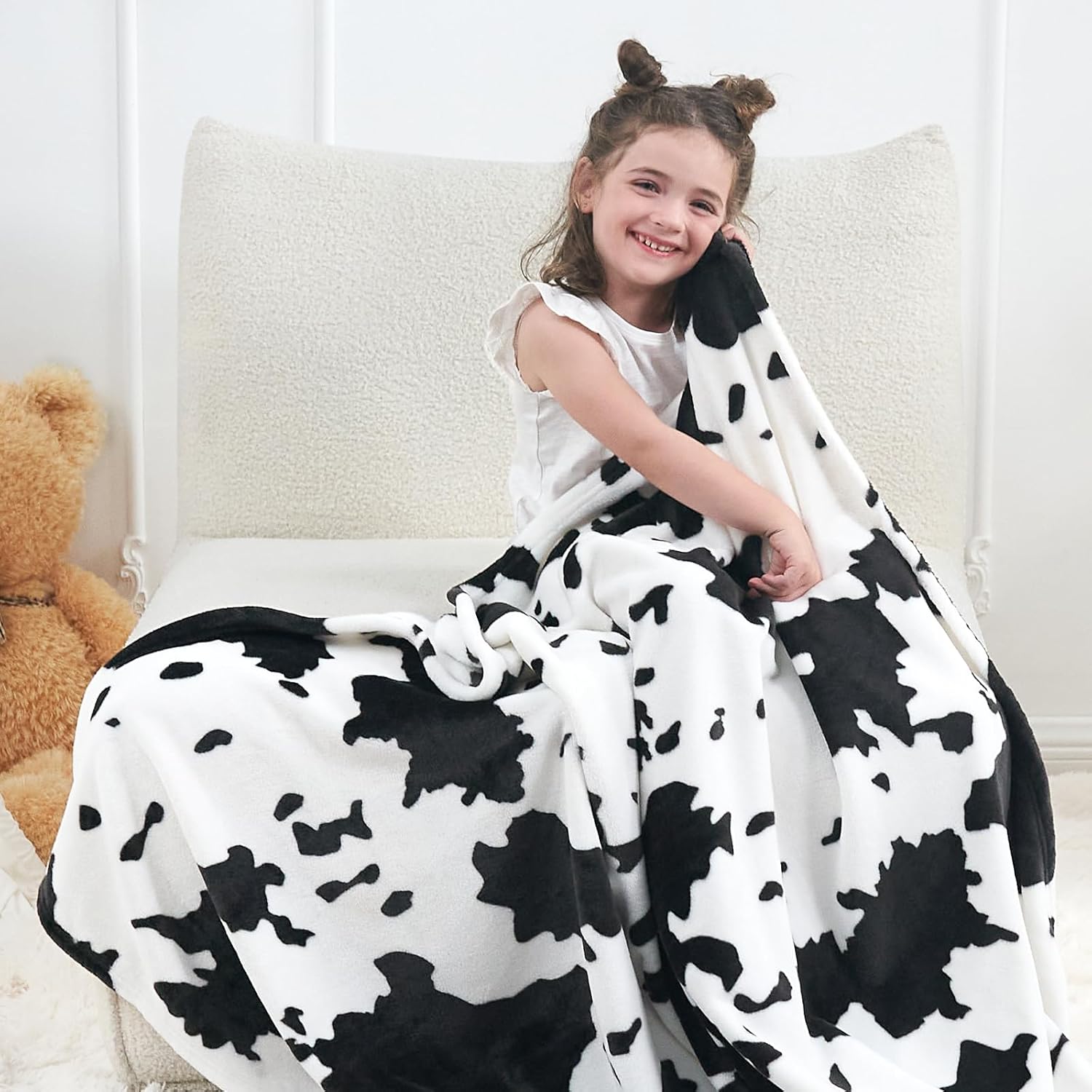 Cow Print Blanket, Fuzzy Cow Print Throw Blankets for Couch, Cow Throw Blanket for Adults, Soft Warm Plush Cow Blanket, Cute Flannel Fleece Throw Blankets, 40''x60'' - Image 3