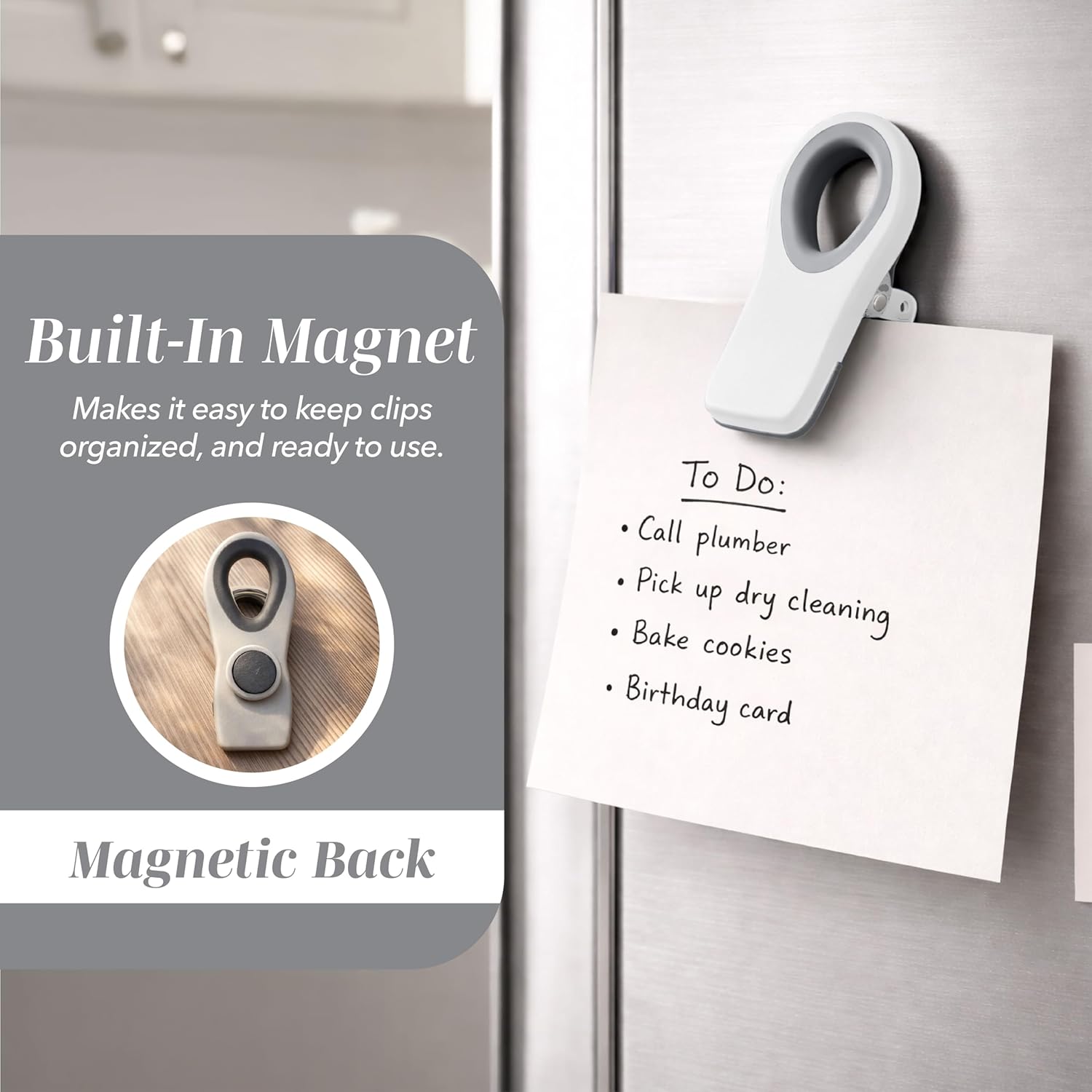 Bag Clips with Magnet- Food, Chip, Bag Clips for Food Storage with Airtight Seal Grip for Bread, Snack and Food Bags (White, Pack of 10) - Image 2