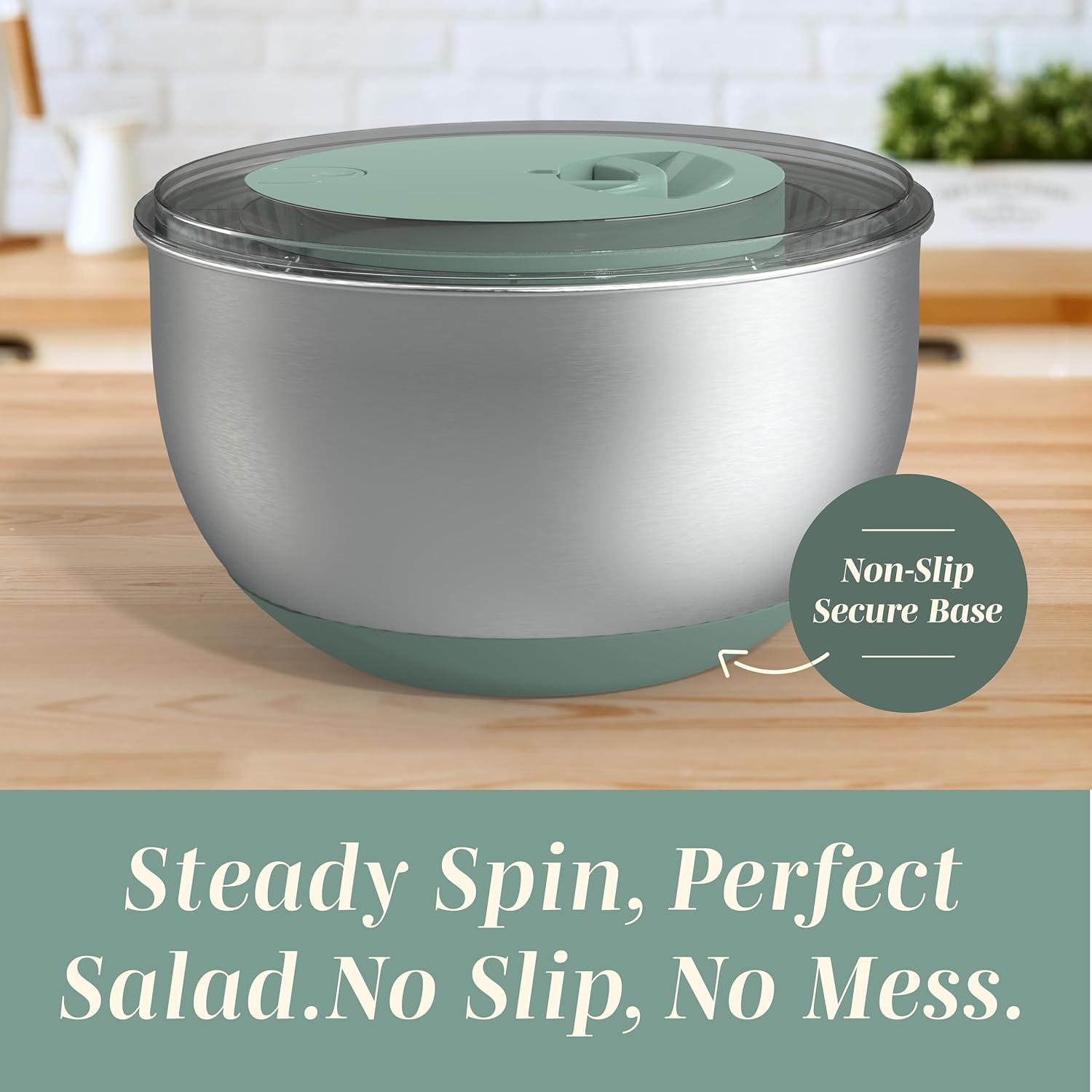 Stainless Steel Salad Spinner - 5 Qt. Lettuce Washer And Vegetable Spinner Dryer for Easy Salad Prep - Non Slip Base with Pull Handle - Auto Stop Brake System, Stain and Odor Resistant - Image 4