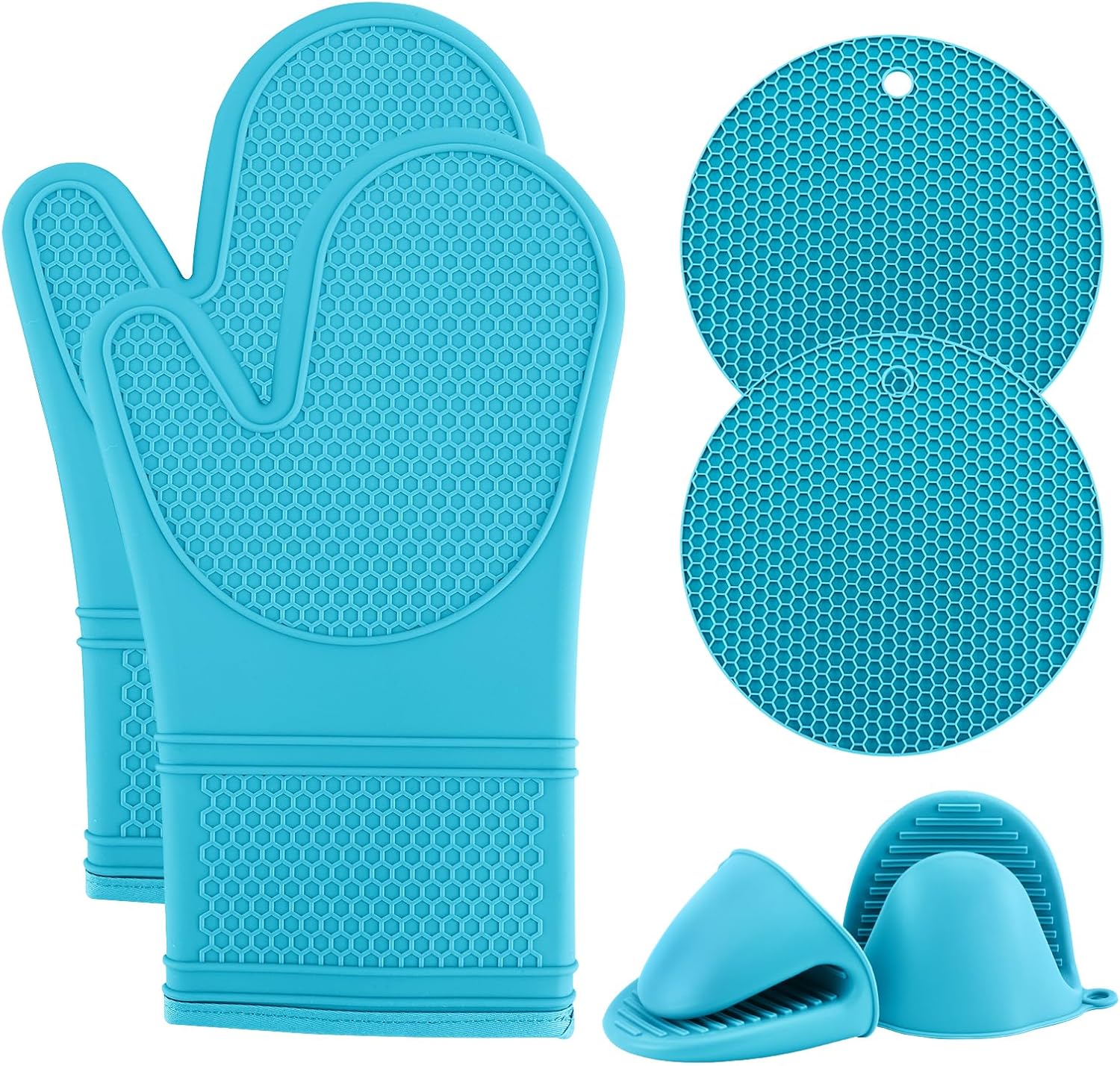 Silicone Oven Mitts- Heat Resistant Gloves with Soft Quilted Lining Oven Mitt Pot Holders for Cooking and BBQ, Teal, Mitt Set - Image 1