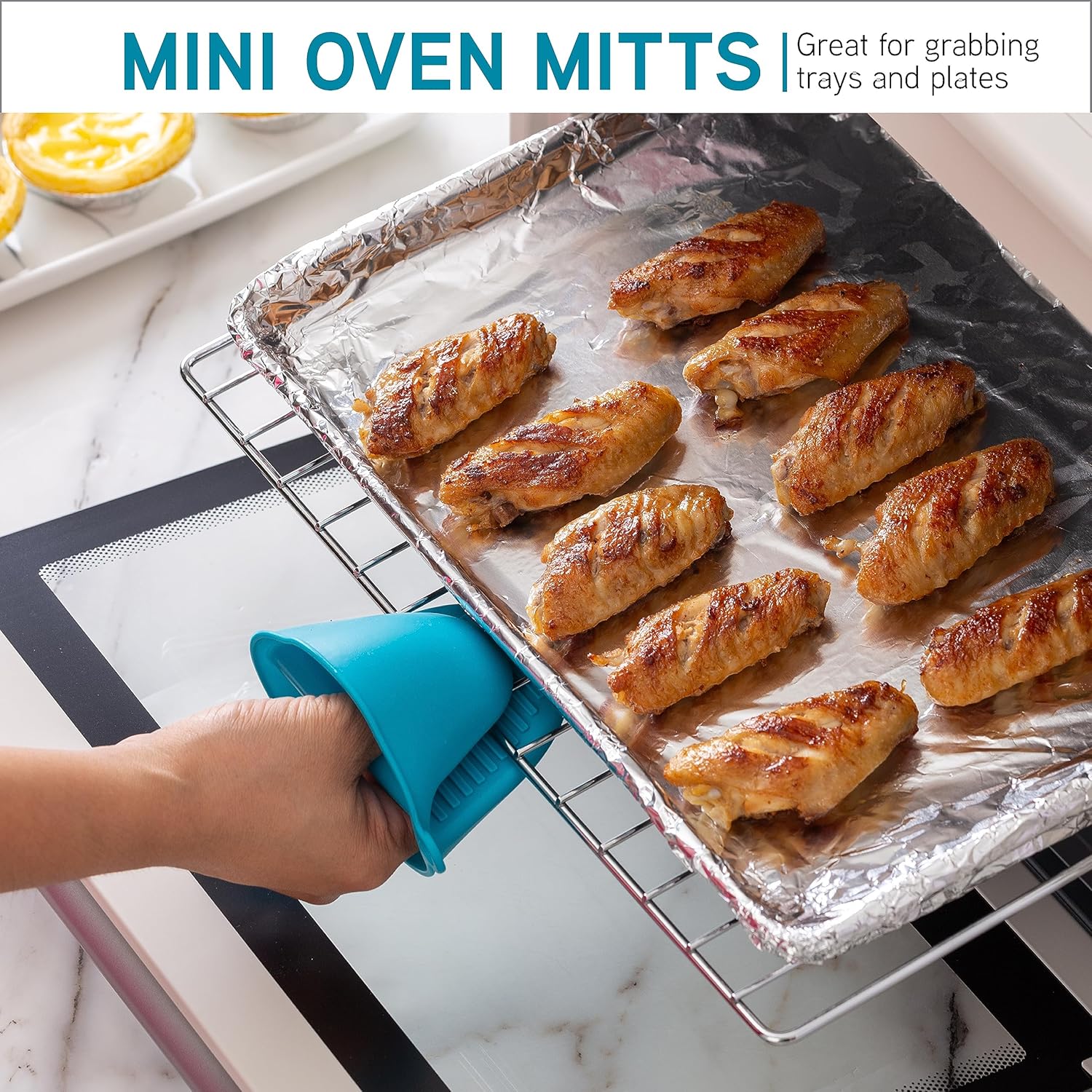 Silicone Oven Mitts- Heat Resistant Gloves with Soft Quilted Lining Oven Mitt Pot Holders for Cooking and BBQ, Teal, Mitt Set - Image 4
