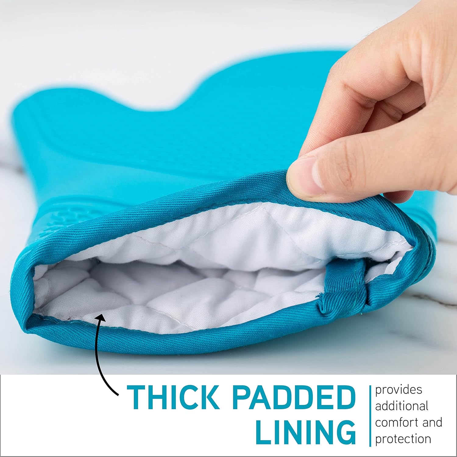Silicone Oven Mitts- Heat Resistant Gloves with Soft Quilted Lining Oven Mitt Pot Holders for Cooking and BBQ, Teal, Mitt Set - Image 5