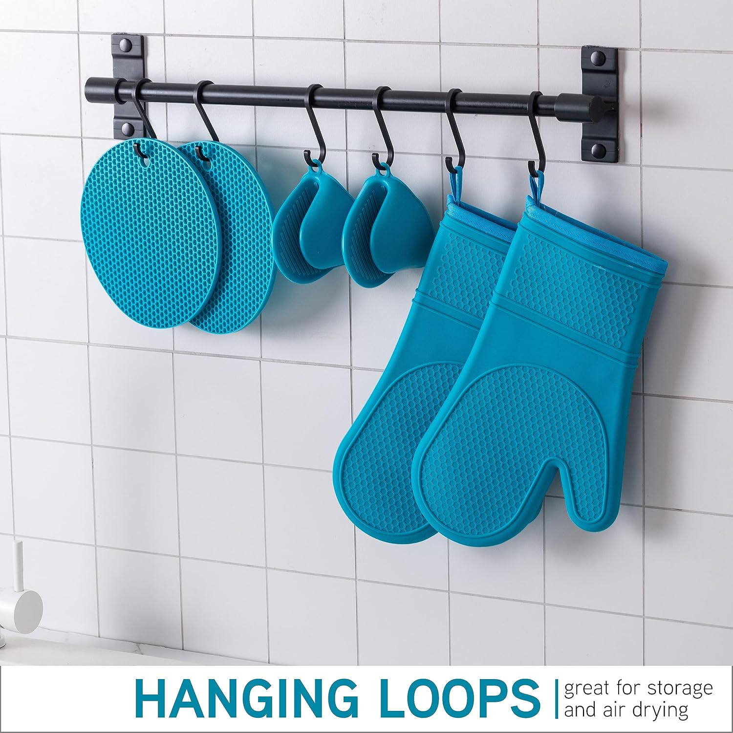 Silicone Oven Mitts- Heat Resistant Gloves with Soft Quilted Lining Oven Mitt Pot Holders for Cooking and BBQ, Teal, Mitt Set - Image 8