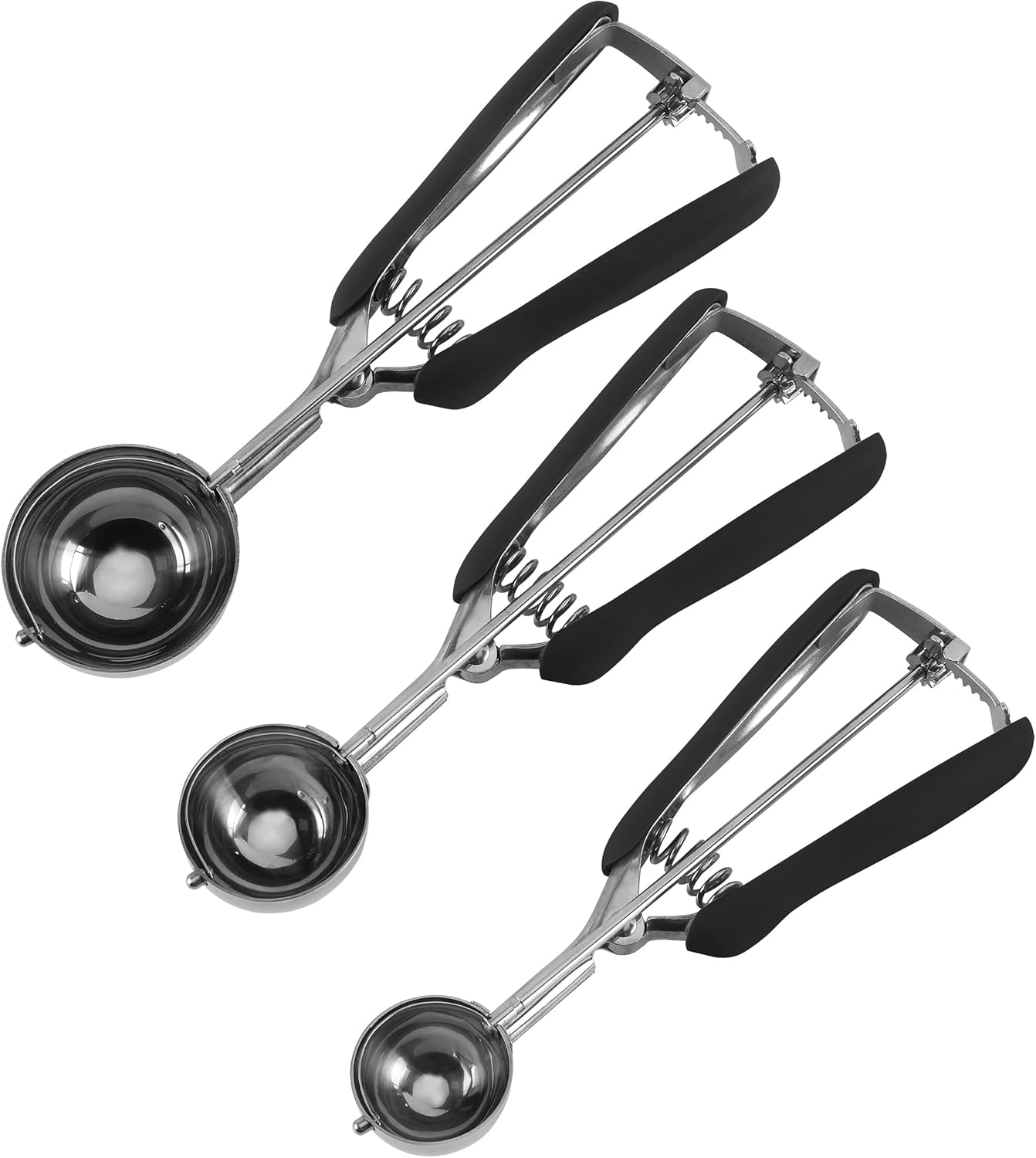 Social Chef Stainless Cookie Scoop Set - Small Cookie Dough Scooper for Great Cookies Sized Cookies - Small Ice Cream Scooper with Trigger Release, 3 Pack, Black - Image 1