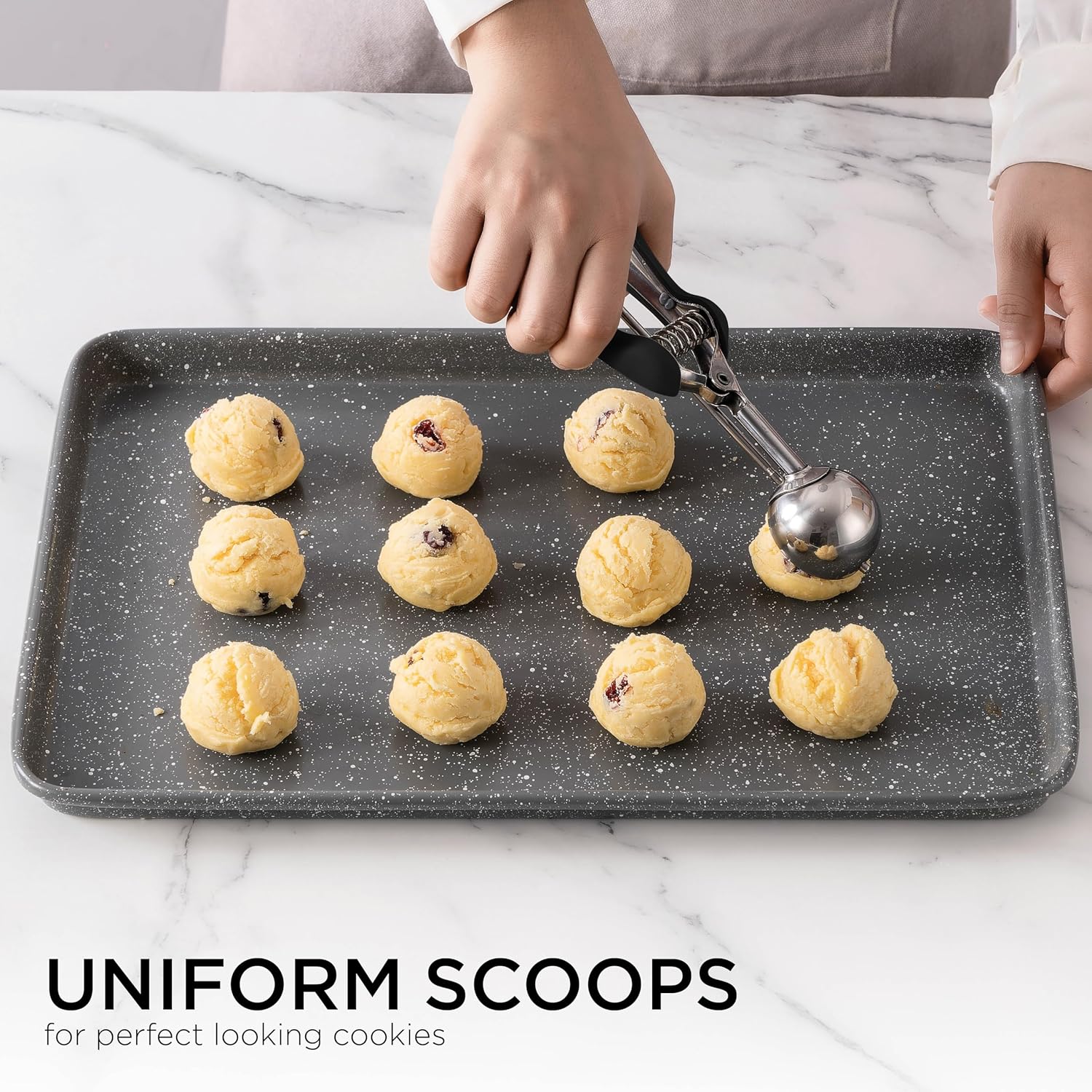 Social Chef Stainless Cookie Scoop Set - Small Cookie Dough Scooper for Great Cookies Sized Cookies - Small Ice Cream Scooper with Trigger Release, 3 Pack, Black - Image 2