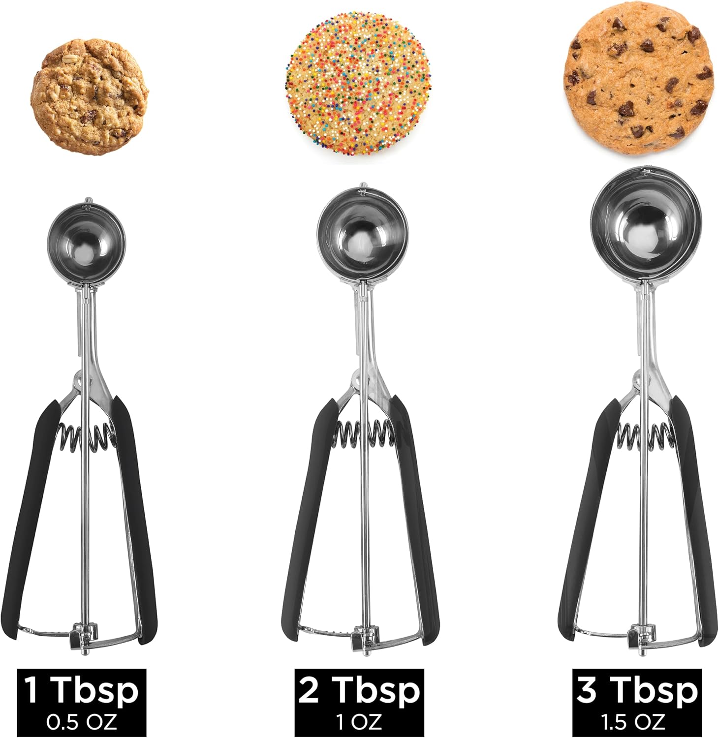 Social Chef Stainless Cookie Scoop Set - Small Cookie Dough Scooper for Great Cookies Sized Cookies - Small Ice Cream Scooper with Trigger Release, 3 Pack, Black - Image 3