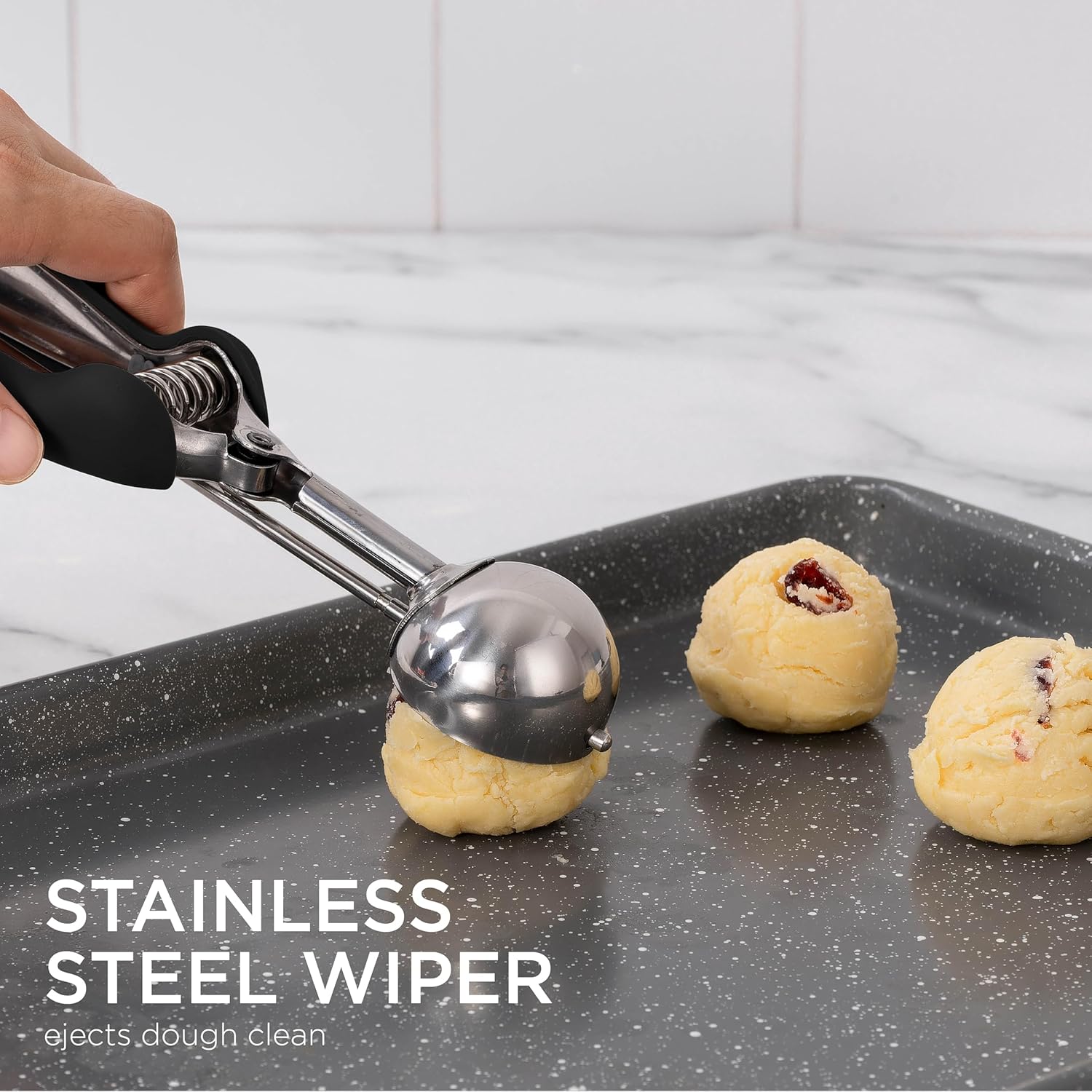 Social Chef Stainless Cookie Scoop Set - Small Cookie Dough Scooper for Great Cookies Sized Cookies - Small Ice Cream Scooper with Trigger Release, 3 Pack, Black - Image 6