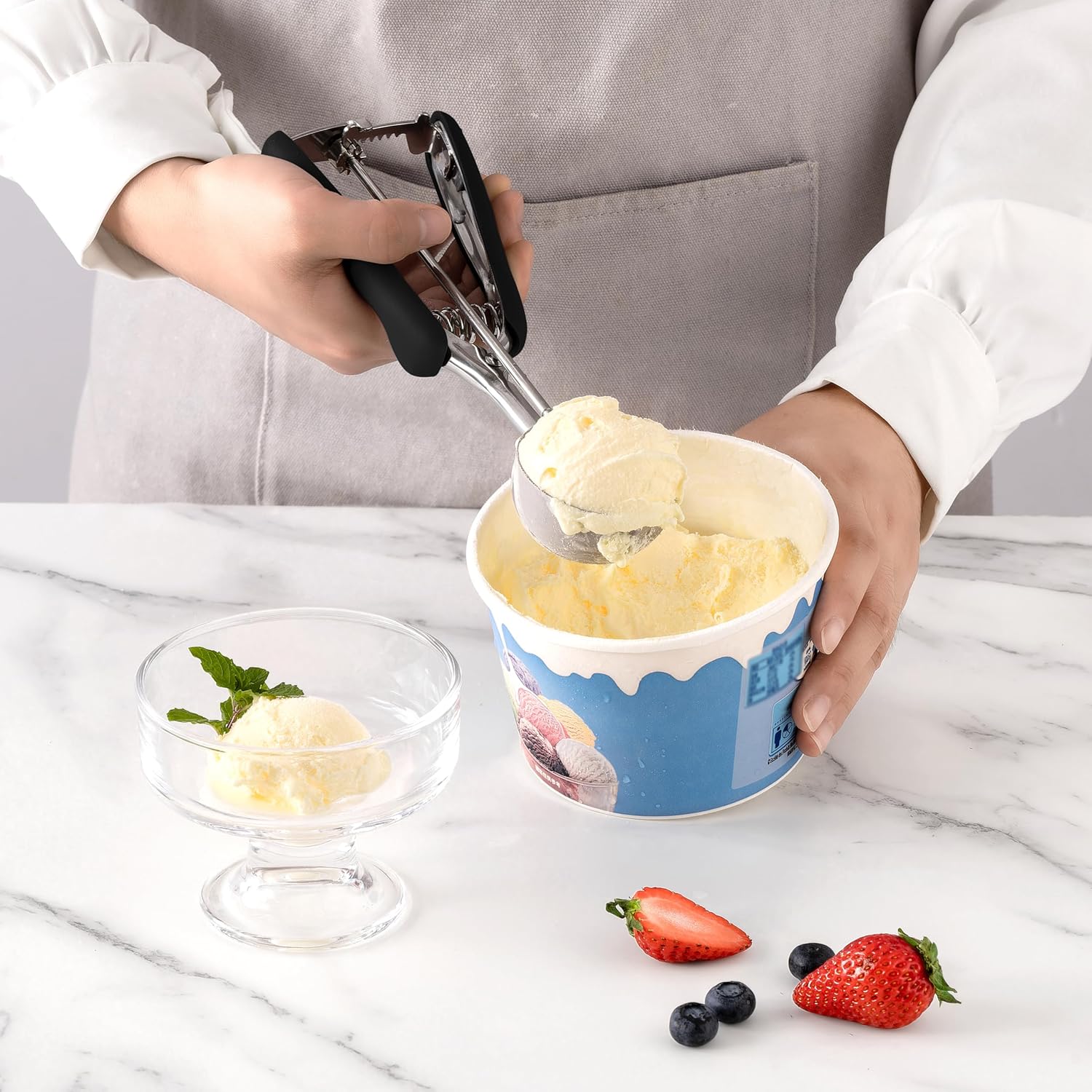 Social Chef Stainless Cookie Scoop Set - Small Cookie Dough Scooper for Great Cookies Sized Cookies - Small Ice Cream Scooper with Trigger Release, 3 Pack, Black - Image 8