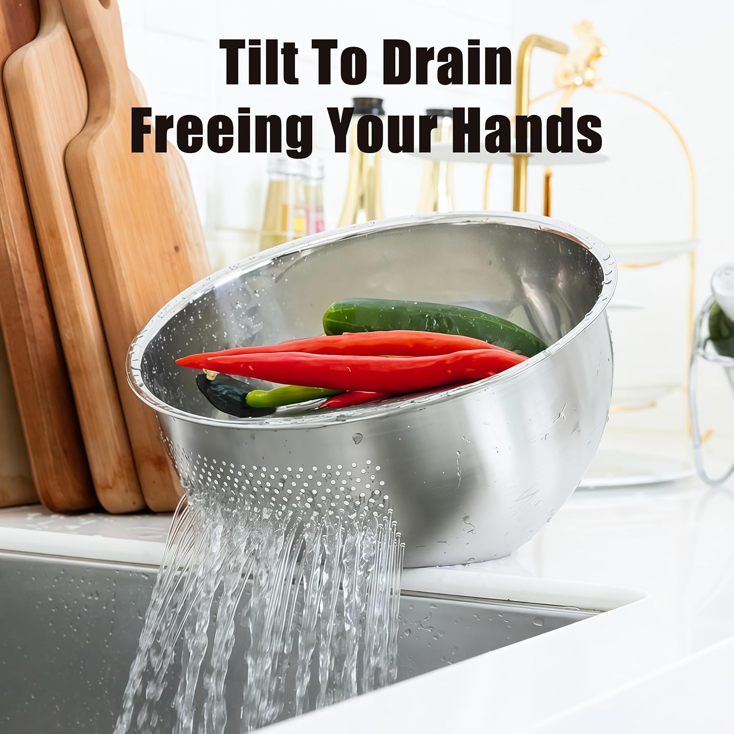 Rice Washer Strainer Bowl, Stainless Steel Quinoa Washing Bowl With Side Drainers Colander for Cleaning Rinsing Fruits, Vegetables, and Beans - Versatile Kitchen Tool - Image 2
