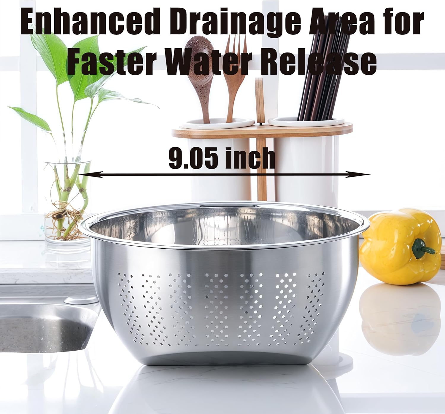 Rice Washer Strainer Bowl, Stainless Steel Quinoa Washing Bowl With Side Drainers Colander for Cleaning Rinsing Fruits, Vegetables, and Beans - Versatile Kitchen Tool - Image 4