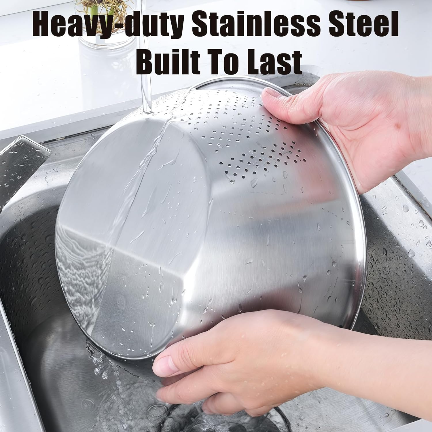 Rice Washer Strainer Bowl, Stainless Steel Quinoa Washing Bowl With Side Drainers Colander for Cleaning Rinsing Fruits, Vegetables, and Beans - Versatile Kitchen Tool - Image 5