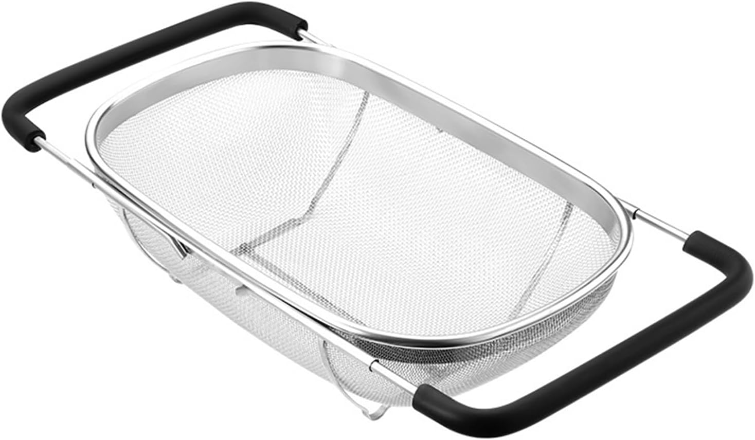 Fine Mesh Colander Over The Sink 6 Quart Stainless Steel Strainer Basket & Expandable Rubber Grip Handles - Strain, Drain, Rinse Fruits, Vegetables - Image 1