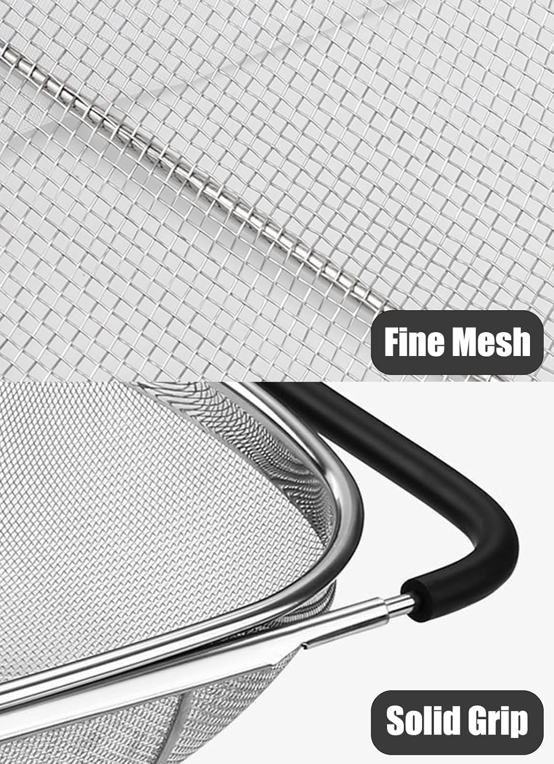 Fine Mesh Colander Over The Sink 6 Quart Stainless Steel Strainer Basket & Expandable Rubber Grip Handles - Strain, Drain, Rinse Fruits, Vegetables - Image 3