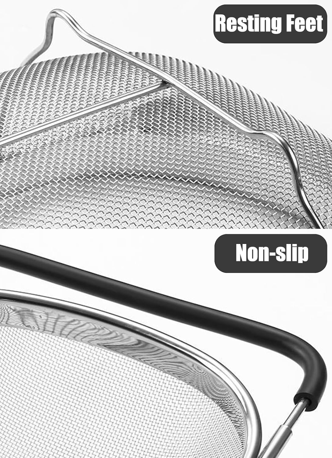 Fine Mesh Colander Over The Sink 6 Quart Stainless Steel Strainer Basket & Expandable Rubber Grip Handles - Strain, Drain, Rinse Fruits, Vegetables - Image 4