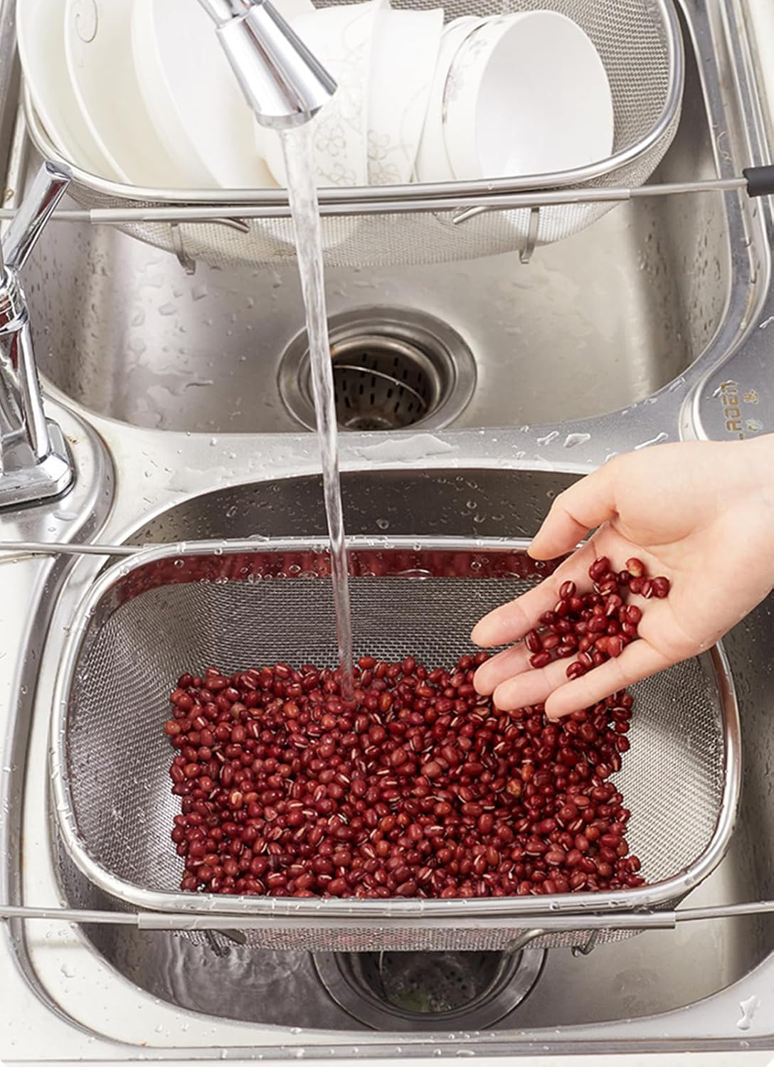 Fine Mesh Colander Over The Sink 6 Quart Stainless Steel Strainer Basket & Expandable Rubber Grip Handles - Strain, Drain, Rinse Fruits, Vegetables - Image 7