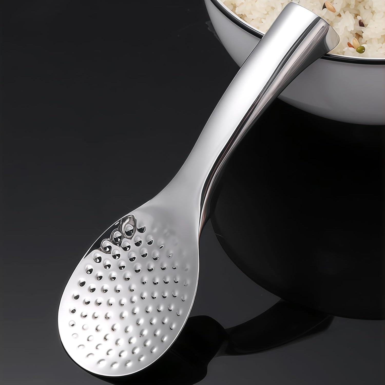18/8 Stainless Steel Rice Paddle, Non-Stick Rice Spoon, Mirror Finish, Stand-Up Design, Serving Spoon for Kitchen- 7.9-inch Long - Image 5