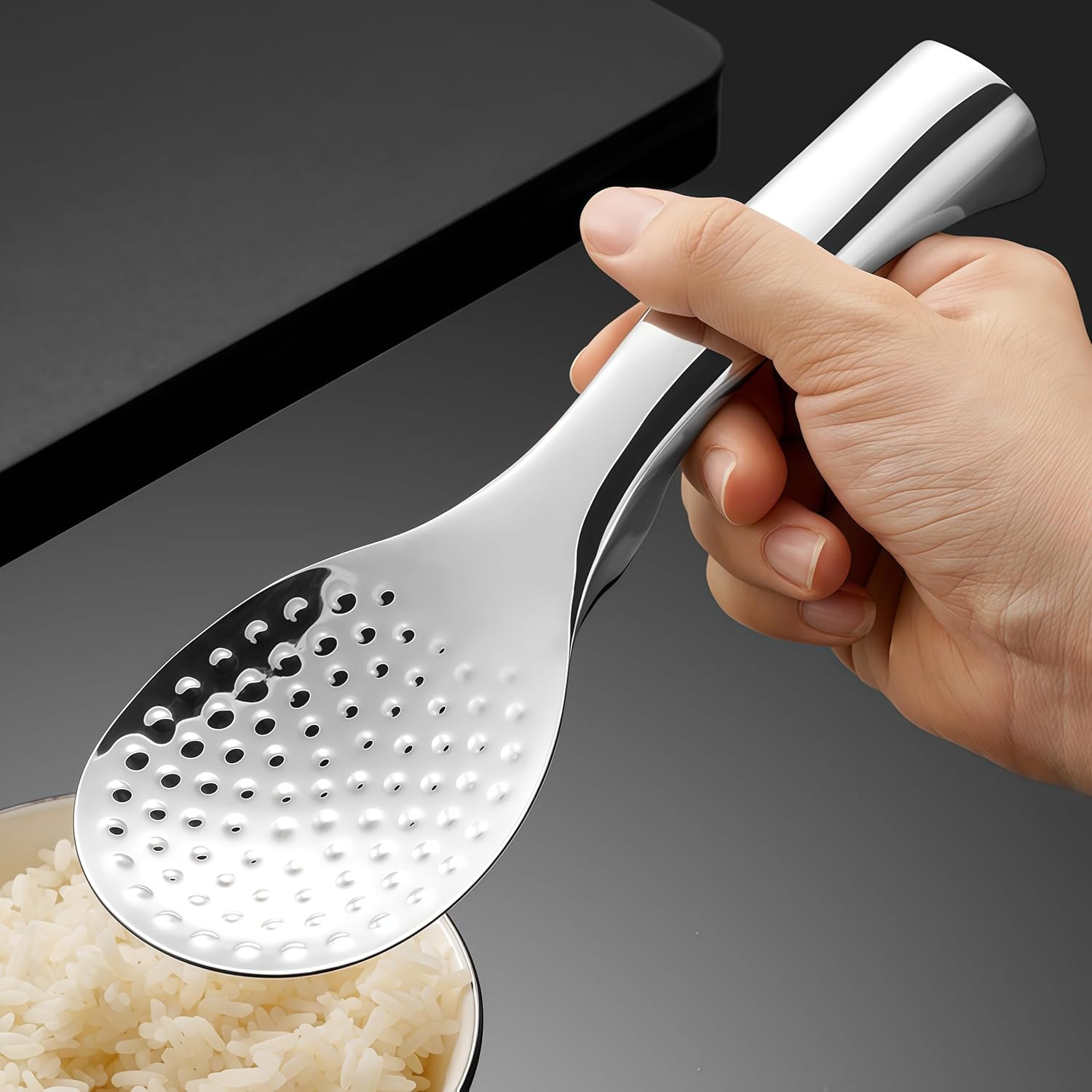 18/8 Stainless Steel Rice Paddle, Non-Stick Rice Spoon, Mirror Finish, Stand-Up Design, Serving Spoon for Kitchen- 7.9-inch Long - Image 7
