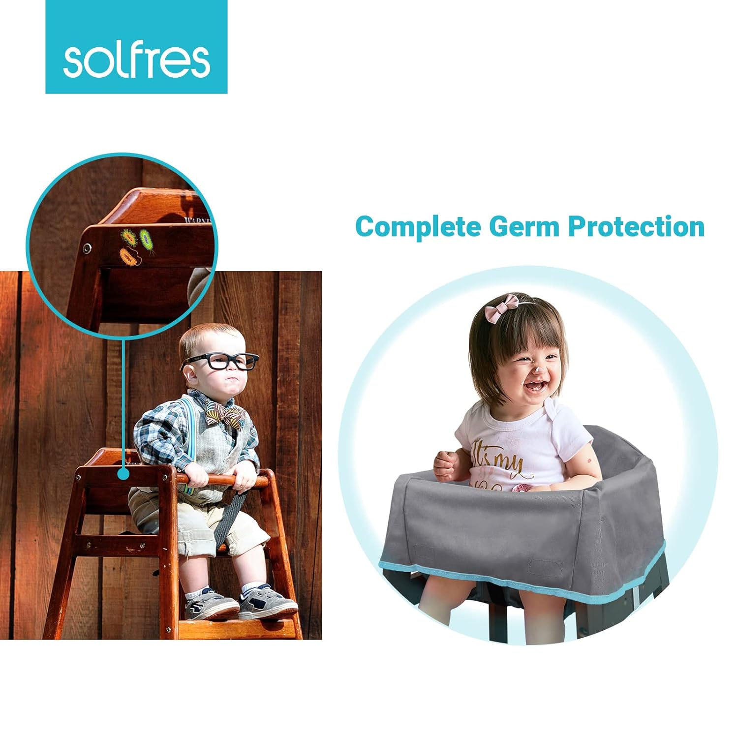 Dual-Belt Baby High Chair Cover, Upgrade Version, for Wooden or Restaurant High Chair, Sturdy and Robust Material, Waterproof Washable Stain and Slip Resistant, Gray - Image 3
