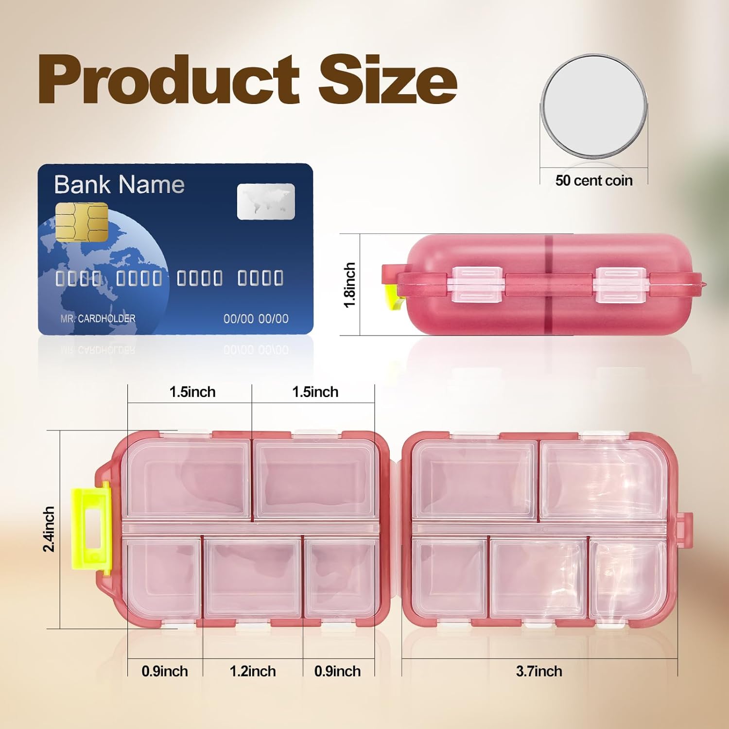 3Pcs Pill Organizer with Medicine Labels, 10 Compartments Travel Pill Box with Removable Labels, Portable Foldable Supplement Box Holder for Fish Oil Vitamin - Image 2