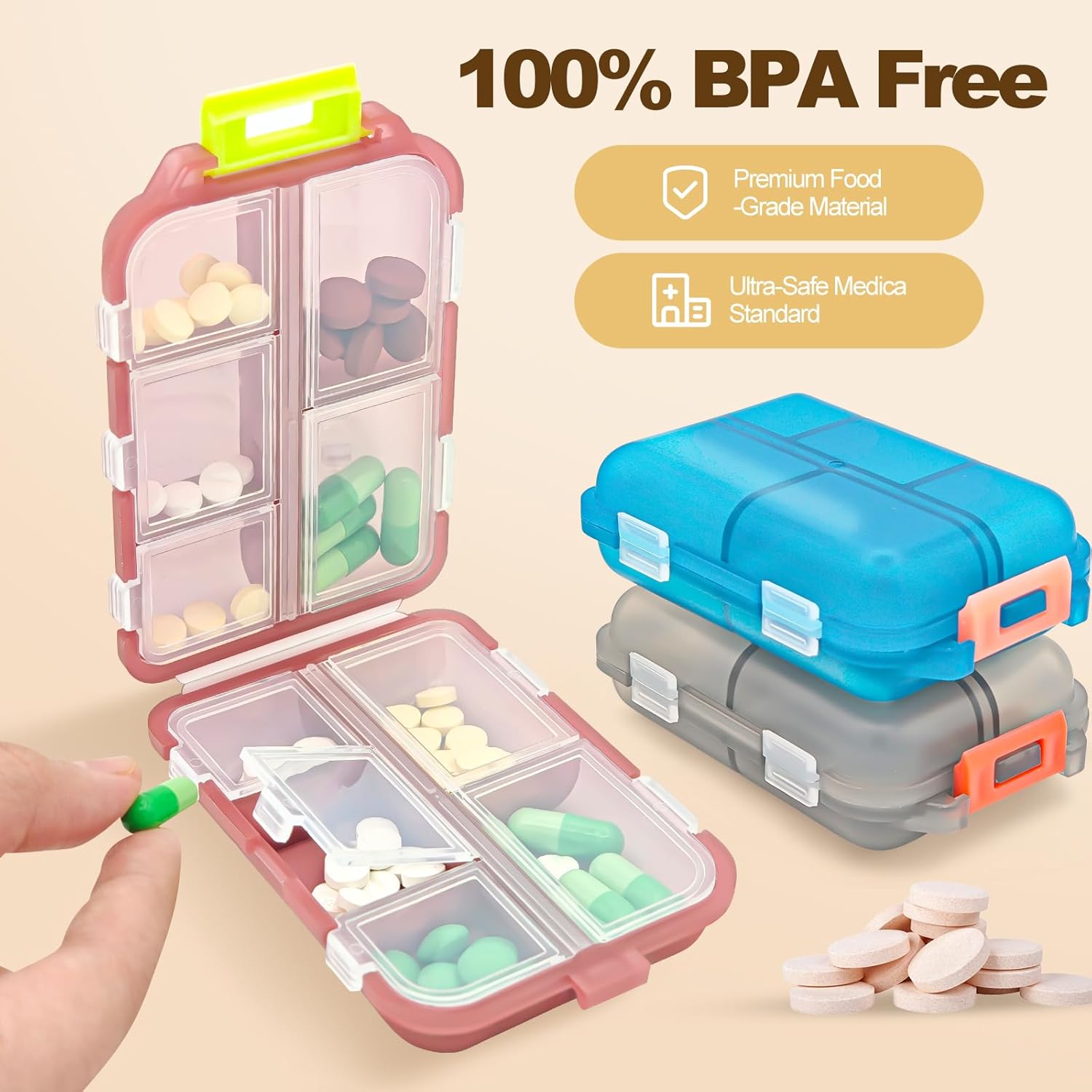 3Pcs Pill Organizer with Medicine Labels, 10 Compartments Travel Pill Box with Removable Labels, Portable Foldable Supplement Box Holder for Fish Oil Vitamin - Image 5