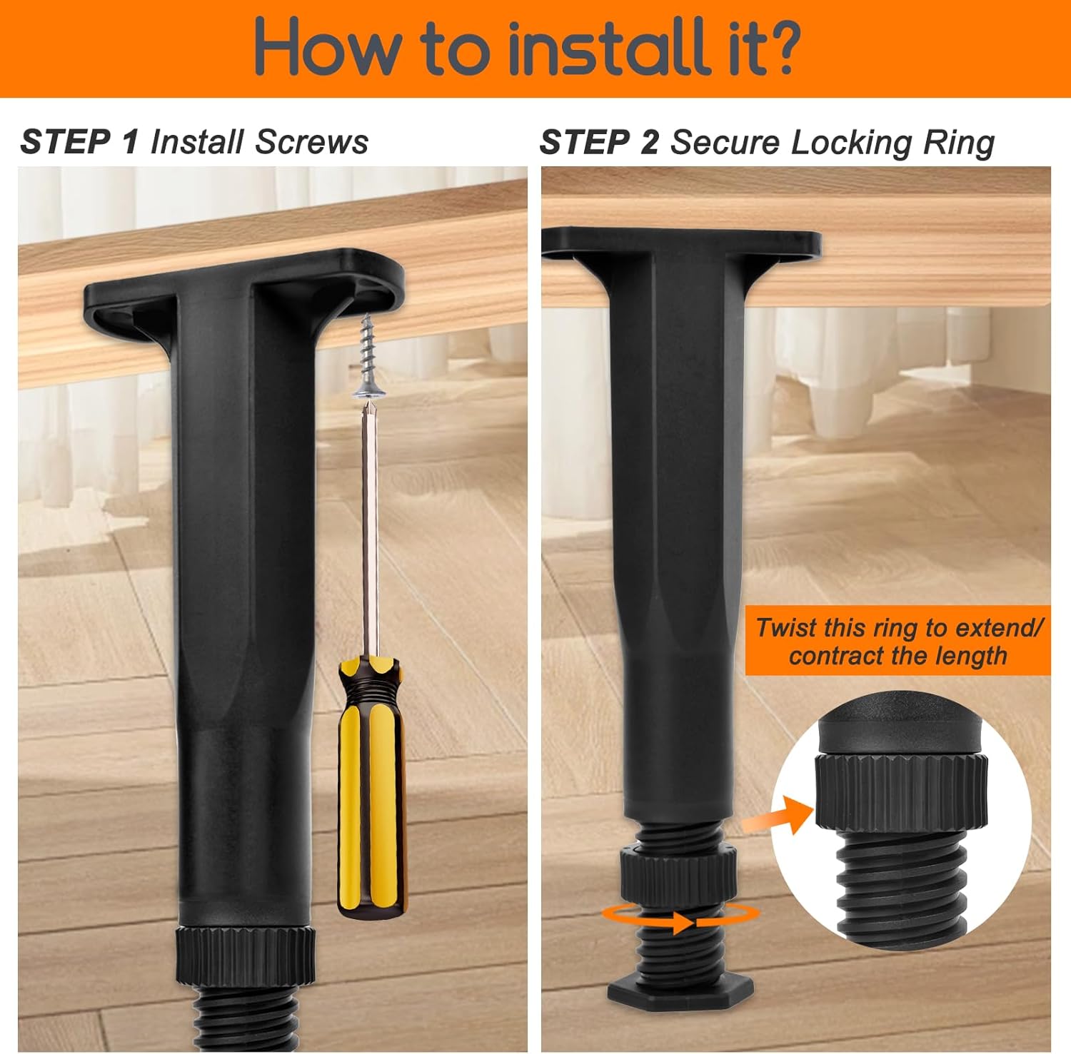 6PCS Bed Frame Support Legs Adjustable (7.75