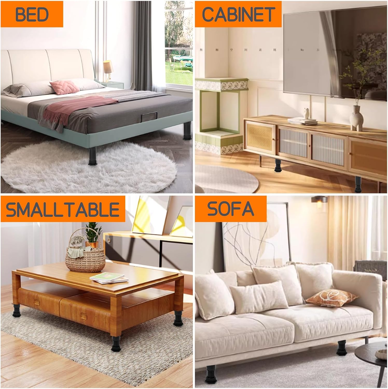 6PCS Bed Frame Support Legs Adjustable (7.75