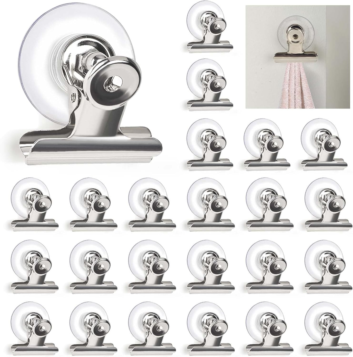 Suction Cup Clips for Windows 24Pcs Suction Clips Clear Suction Cup Clamp Holder Suction Cups with Clips for Home and Office - Image 1