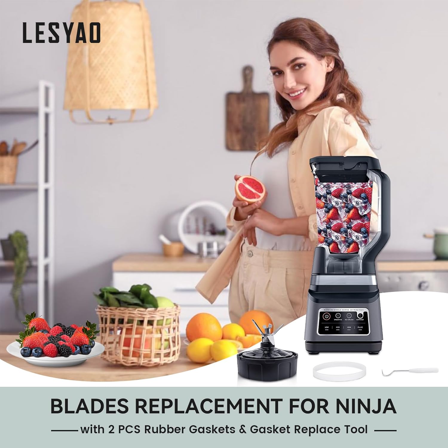 1 Pack Ninja Blender Replacement Part, 7 Fins Ninja Blender Blade with Rubber Gasket, Stainless Steel High Speed New Bearing, Compatible with Ninja Blenders Auto iQ BL480 BL482 BL682 BL642 NN102 Etc. - Image 5