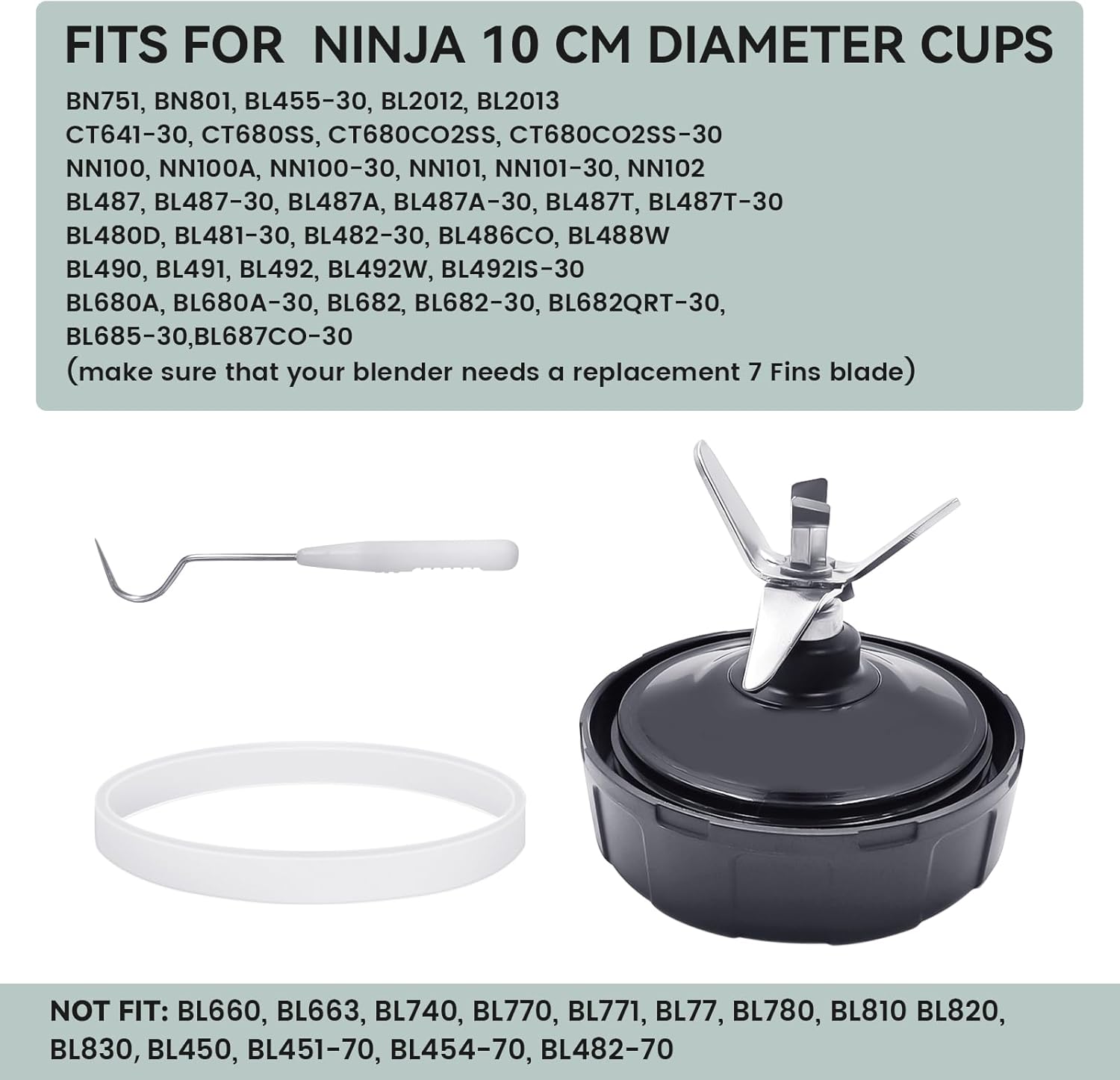 7-Fins Blender Blade and 6 PCS Rubber Gaskets with 2 PCS Ring Removal Tools - Image 2