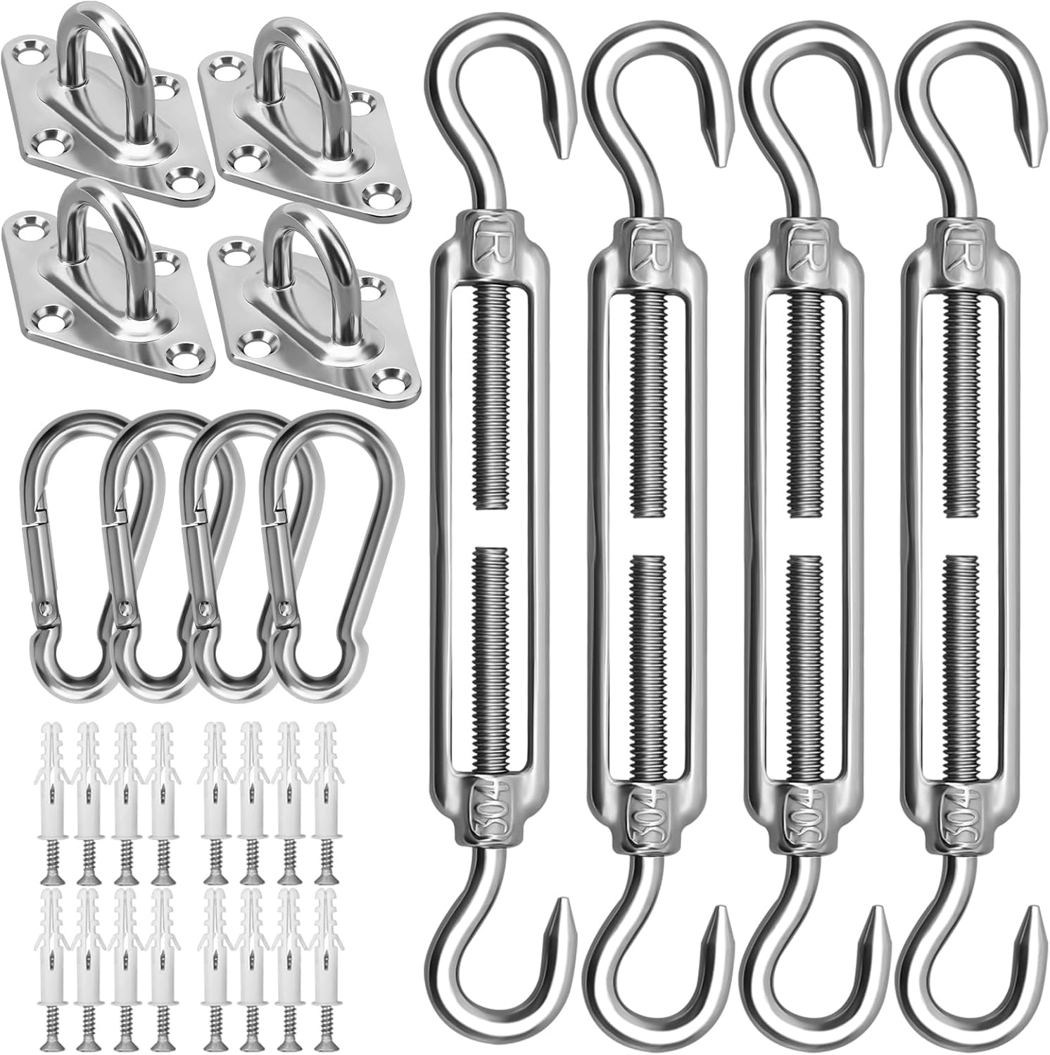 Sun Shade Sail Hardware Kit 6 Inch for Rectangle & Triangle Shade Sail Install, Stainless Steel Shade Sail Fixing Accessories for Outdoor Patio Canopy Garden, Heavy Duty Awning Attachment Set (44 Pcs) - Image 1