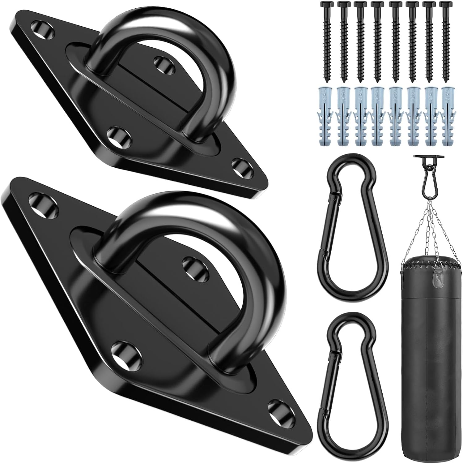 Heavy Duty Black Hammock Hooks Screws Bolts Included, Over 1700 lb Rust-Resistant Swing Hook Hardware, M10 Hanging Kit for Porch Yoga Seat Trapeze (Indoor/Outdoor) - Image 1