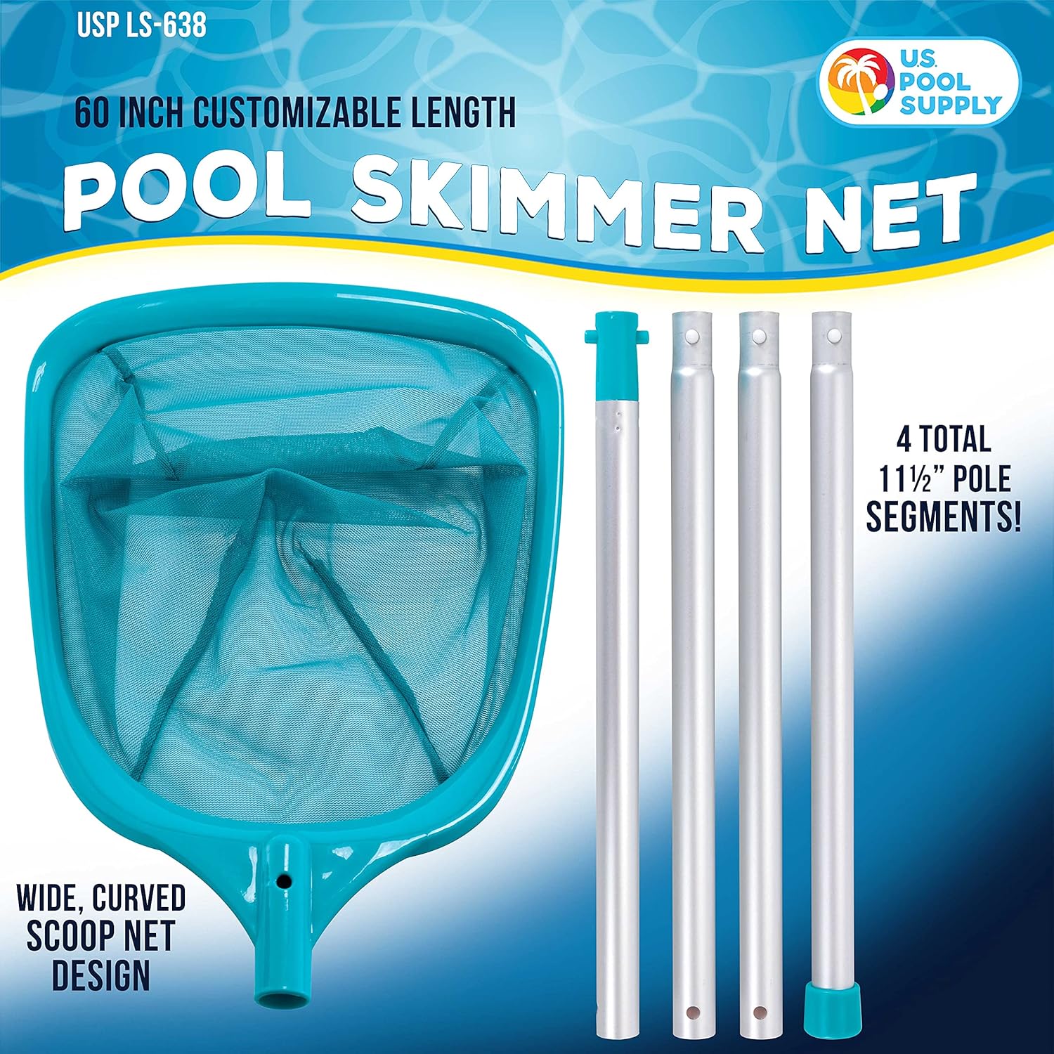 Swimming Pool 5 Foot Leaf Skimmer Net with 4 Aluminum Pole Sections - 6