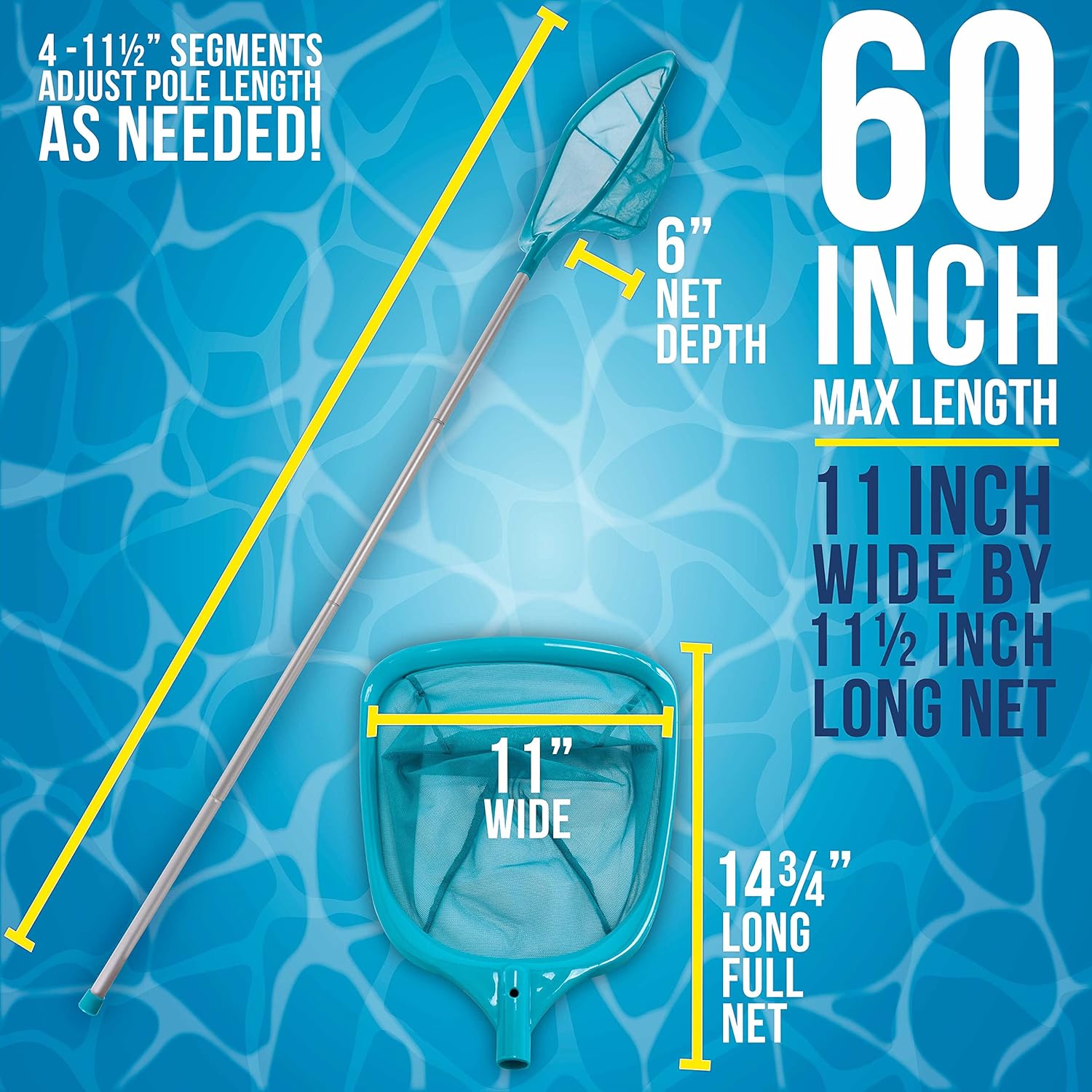 Swimming Pool 5 Foot Leaf Skimmer Net with 4 Aluminum Pole Sections - 6