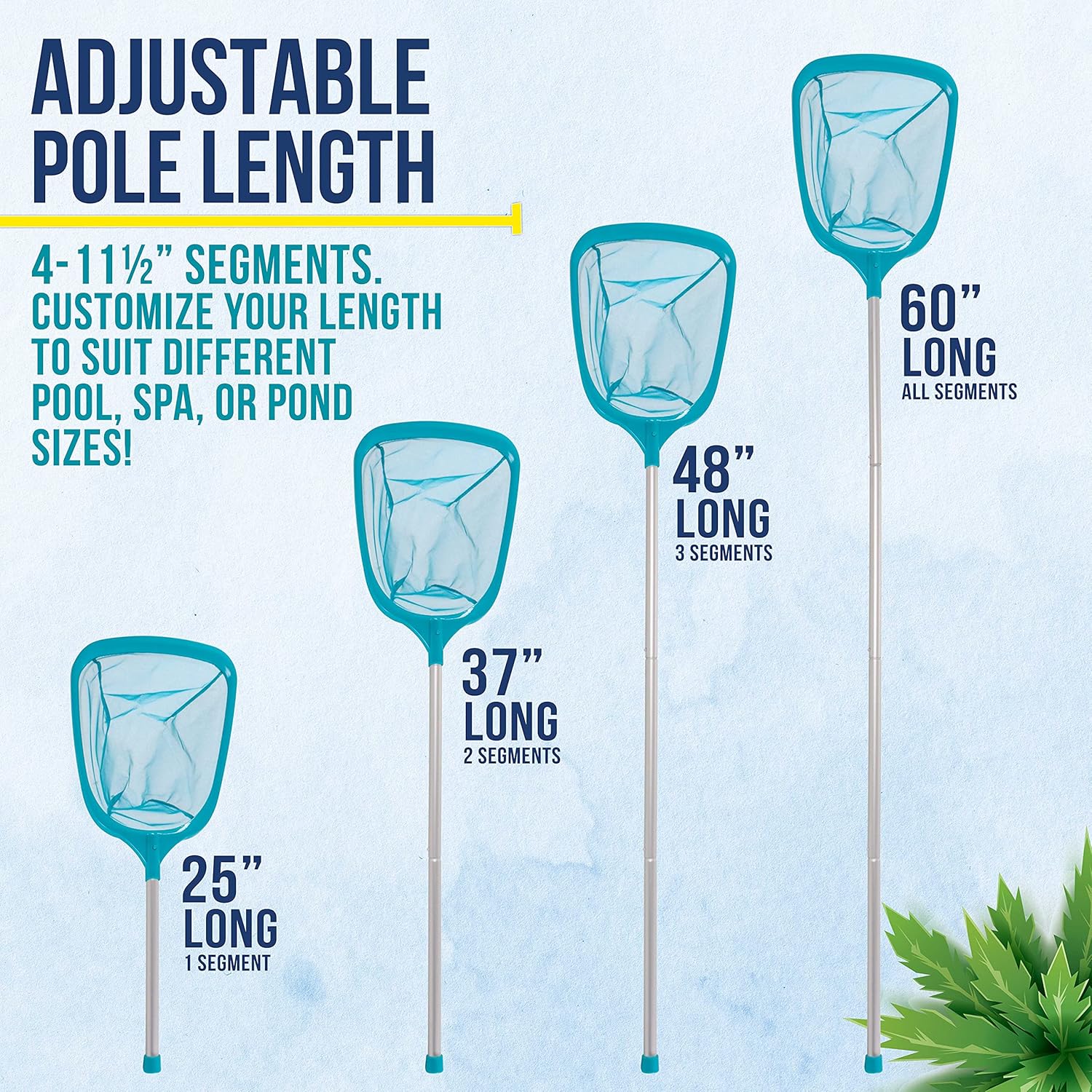 Swimming Pool 5 Foot Leaf Skimmer Net with 4 Aluminum Pole Sections - 6