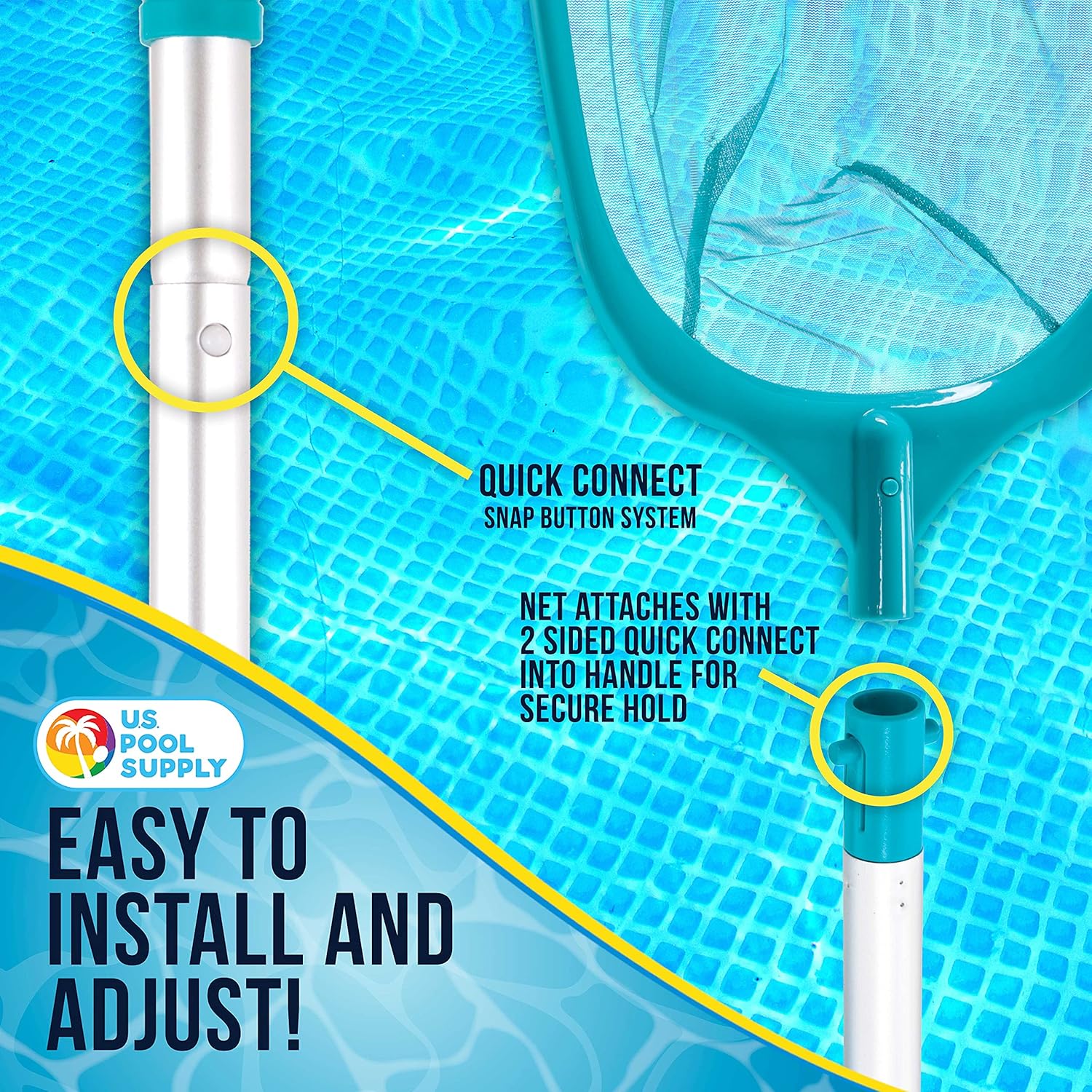 Swimming Pool 5 Foot Leaf Skimmer Net with 4 Aluminum Pole Sections - 6