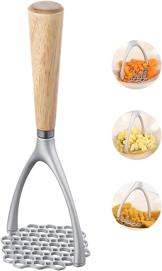 Potato Masher with Wooden Handle, Manual Potato Press for Kitchen Tool, Aluminum Alloy Potato Ricer For Fluffy Mashed Potato - Image 1