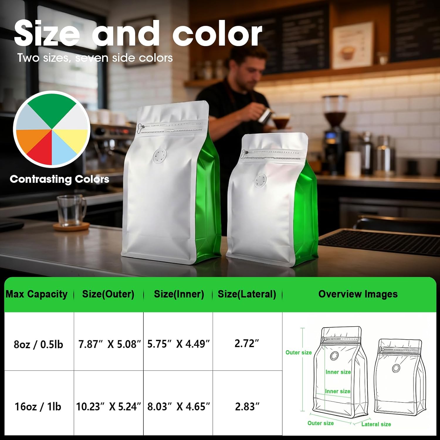 Coffee Bags with Valve(60pcs,16 oz,1 lb) Vented Coffee Beans Packaging Bags High Barrier Aluminumed Foil Flat Bottom Heat Sealed Side Zipper Resealable Storage Bag for Home or Business（White+Black） - Image 2