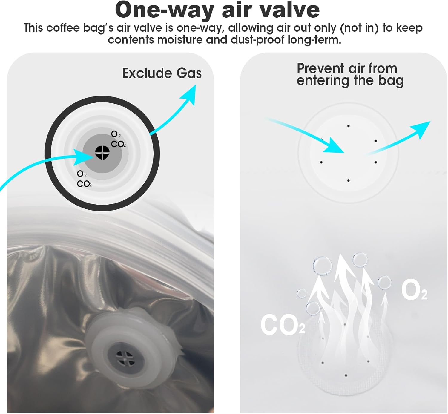 50 Count 8oz Coffee Bags with Valve,1/2 lb Vented Coffee Beans Packaging Bags High Barrier Aluminumed Foil Flat Bottom Heat Sealed Side Zipper Resealable Storage Bag for Home or Business（White） - Image 3