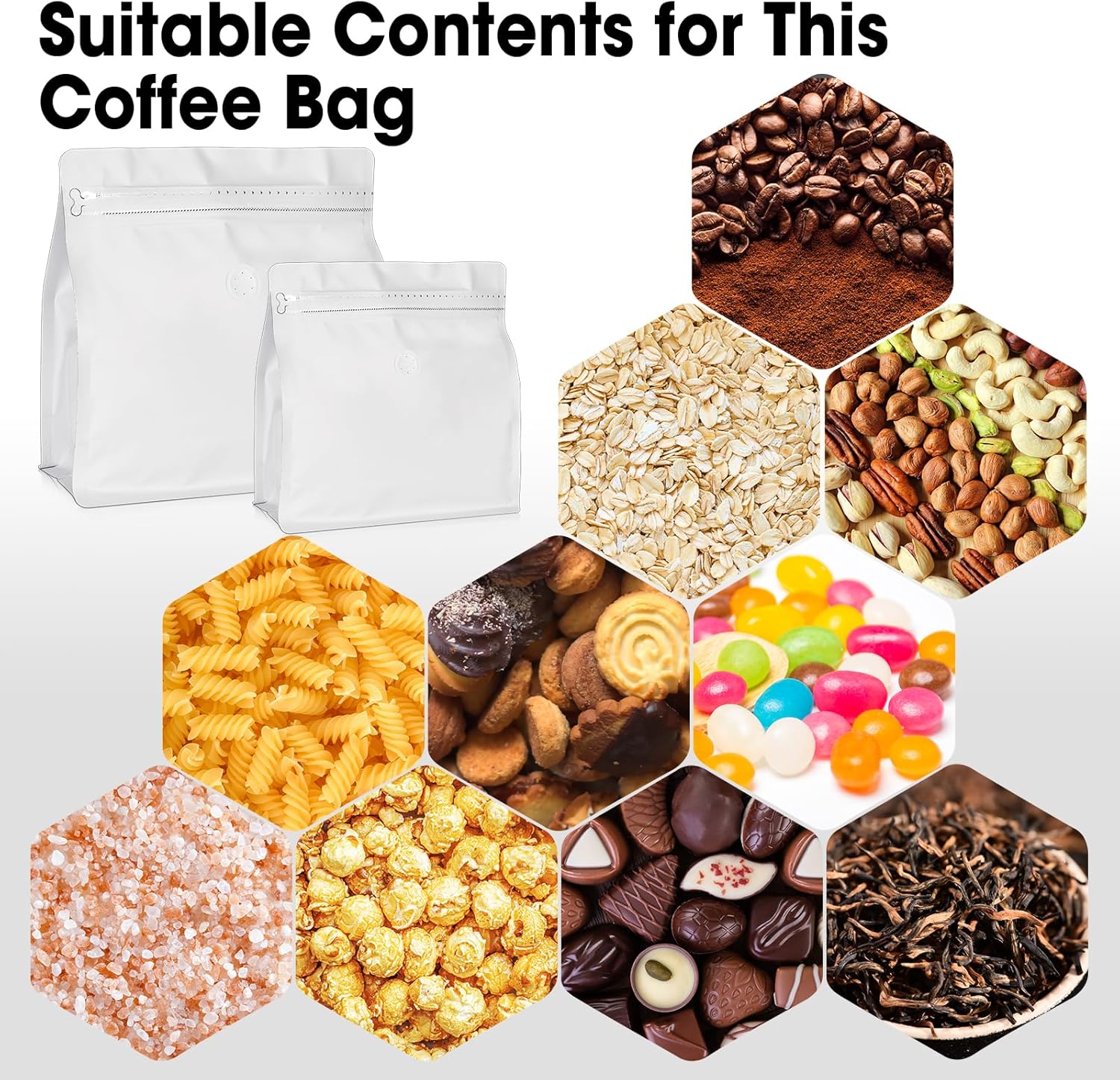 50 Count 8oz Coffee Bags with Valve,1/2 lb Vented Coffee Beans Packaging Bags High Barrier Aluminumed Foil Flat Bottom Heat Sealed Side Zipper Resealable Storage Bag for Home or Business（White） - Image 7