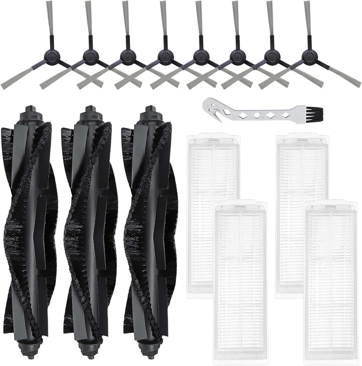 WVCR200S Replacement Parts for WYZE Robot Vacuum Cleaner WVCR200S Spare Accessories, 3 Main Roller Brush, 8 Side Brushes, 4 Hepa Filters, 1 Cleaning Tool - Image 1
