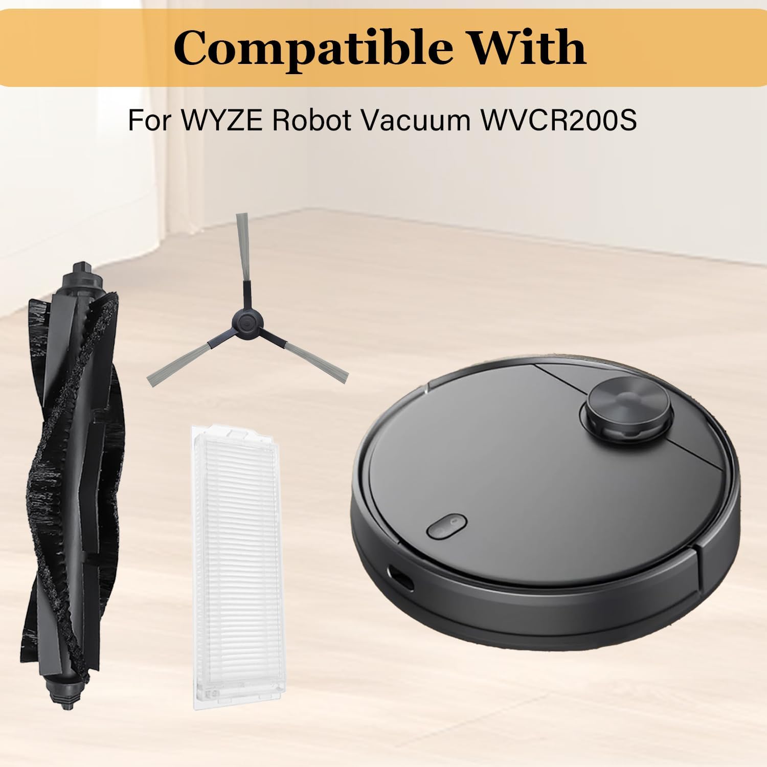 WVCR200S Replacement Parts for WYZE Robot Vacuum Cleaner WVCR200S Spare Accessories, 3 Main Roller Brush, 8 Side Brushes, 4 Hepa Filters, 1 Cleaning Tool - Image 2