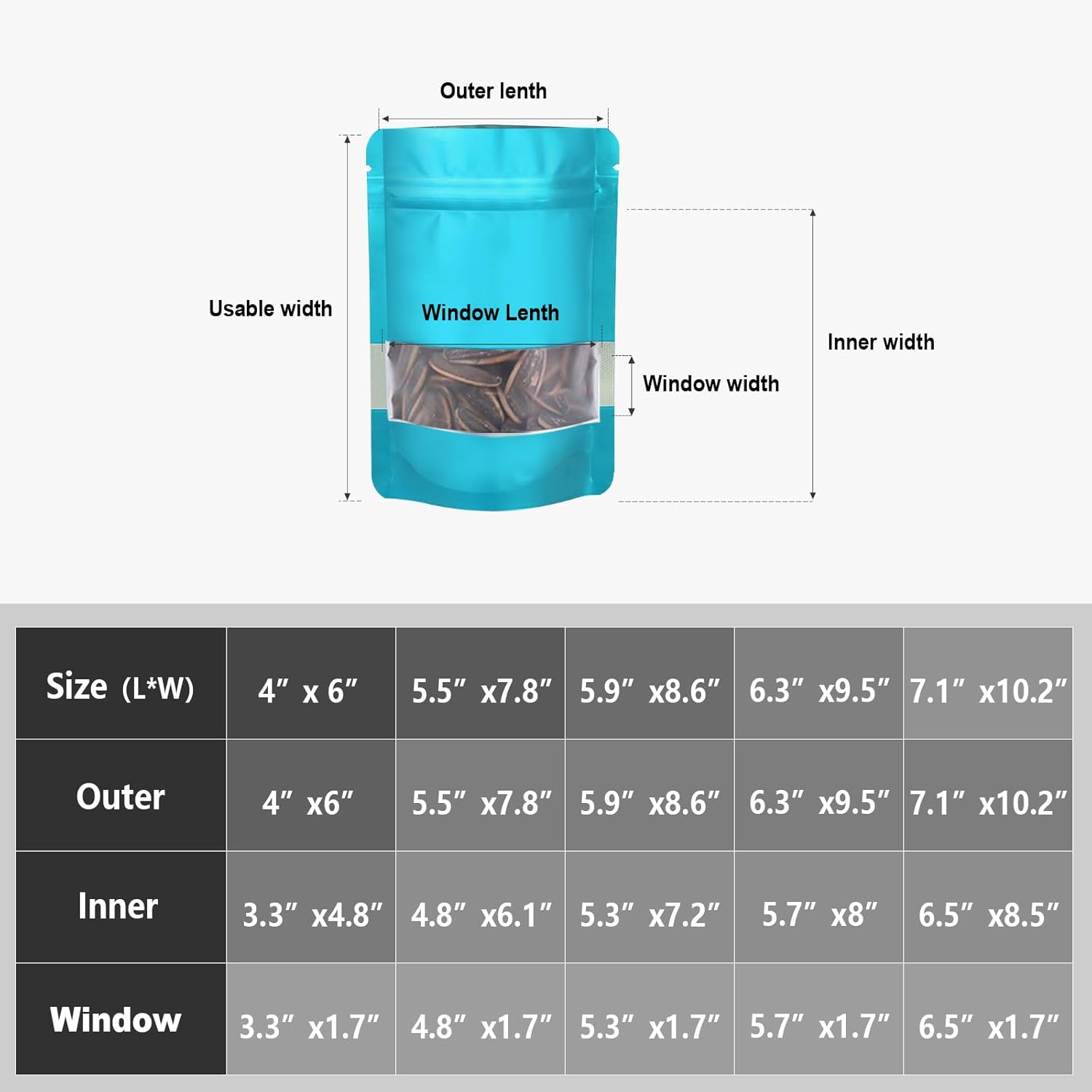 120pcs Mylar Bags for Food Storage+120pcs Holographic Packaging Bags（blue） - Image 2
