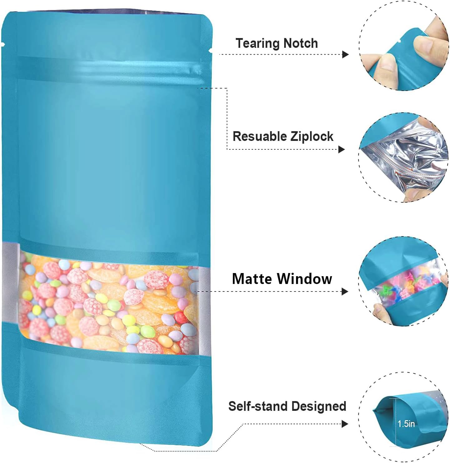 120pcs Mylar Bags for Food Storage+120pcs Holographic Packaging Bags（blue） - Image 4